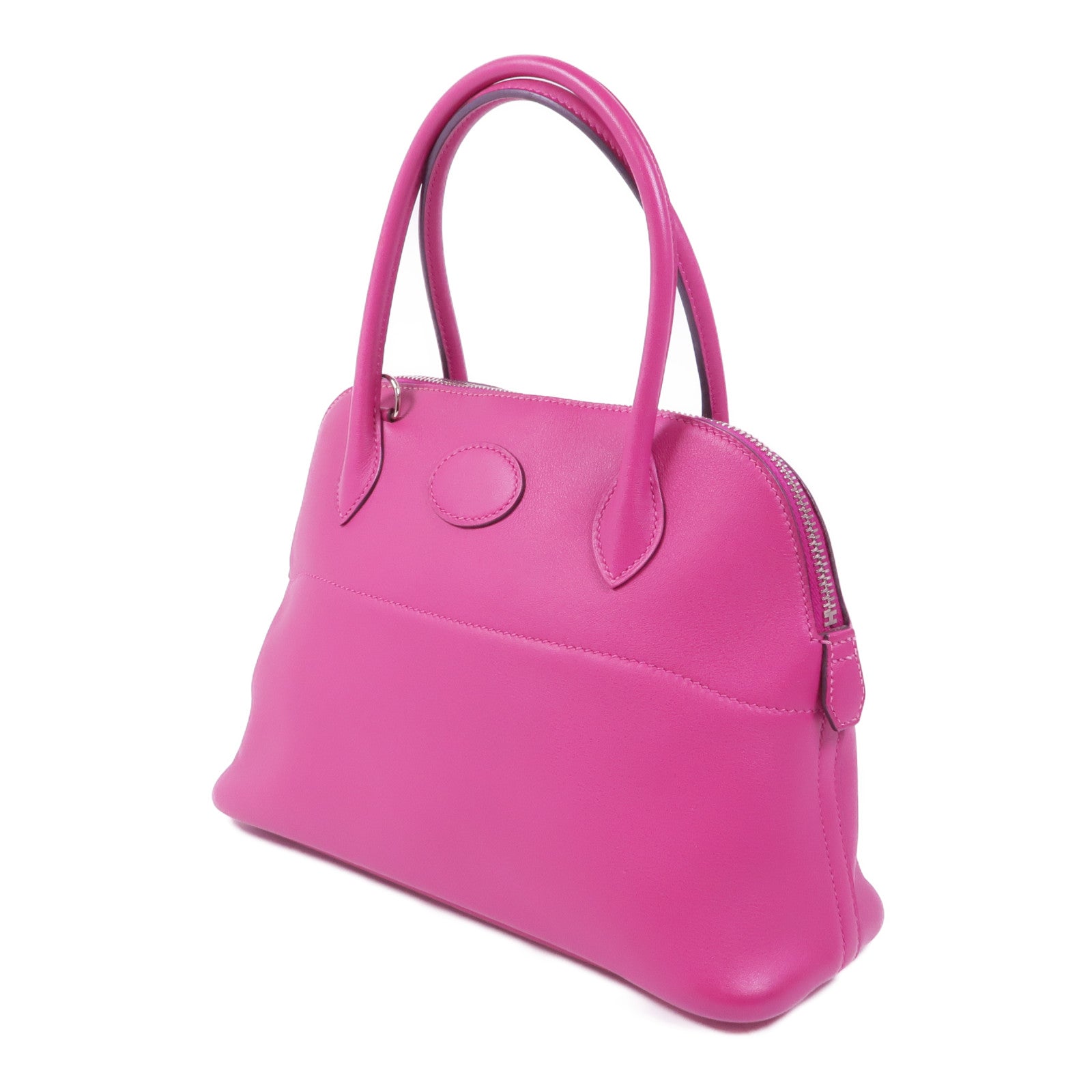 HERMES Swift皮革Bolide 27銀扣手挽肩背兩用袋Rose Purple