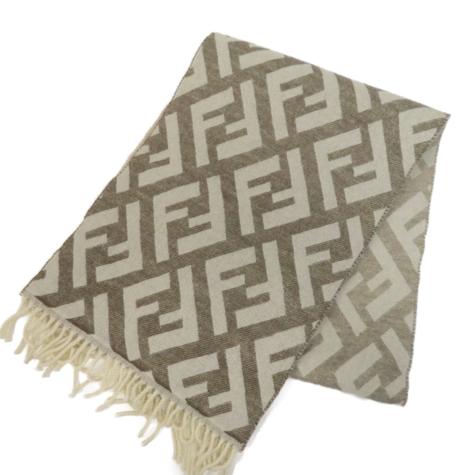 FENDI 羊絨Scarf圍巾白色/灰色