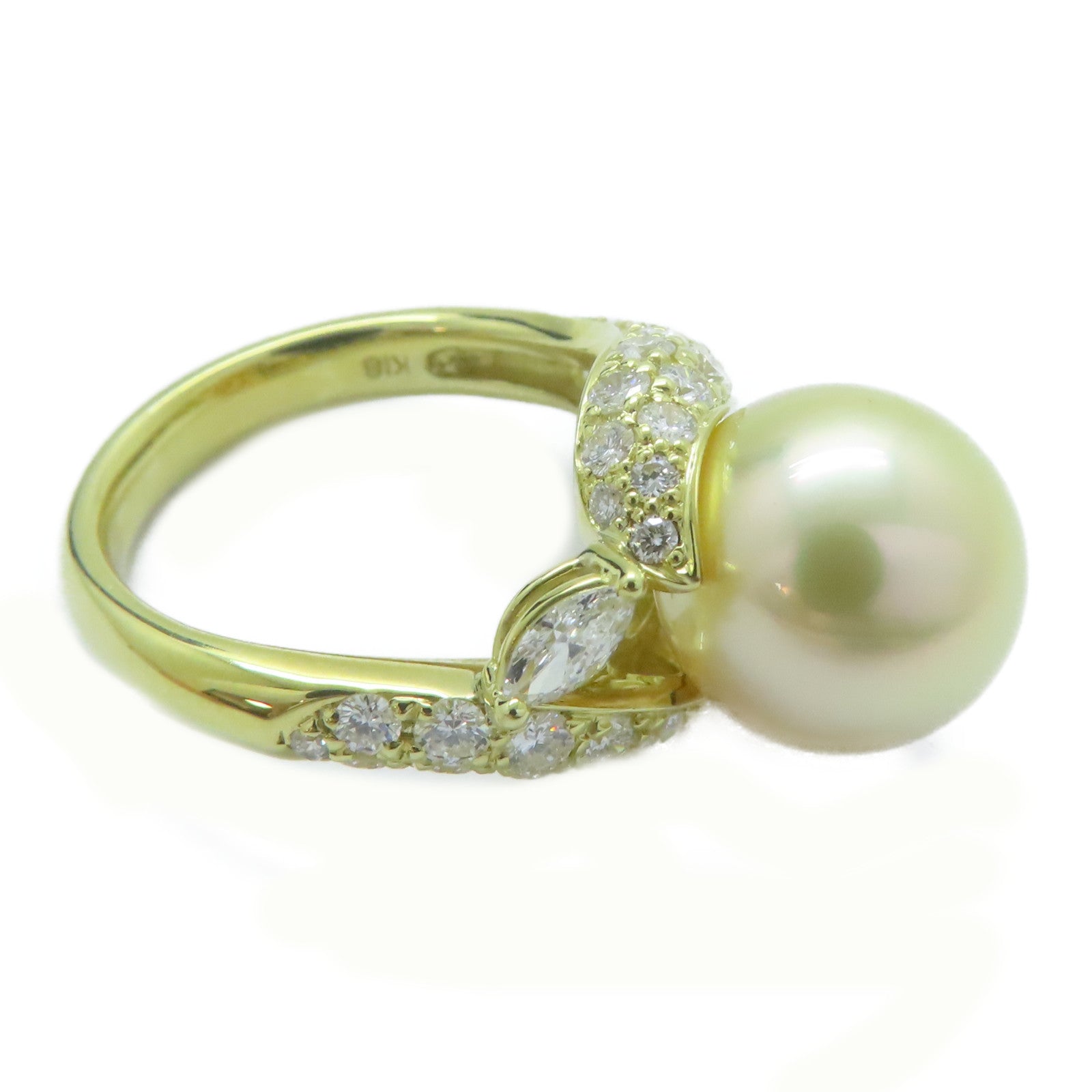 JEWELRY 【激減優惠】18K黃金/Pearl 11.4mm/0.29ct鑽石Pearl Ring戒指US#6.5