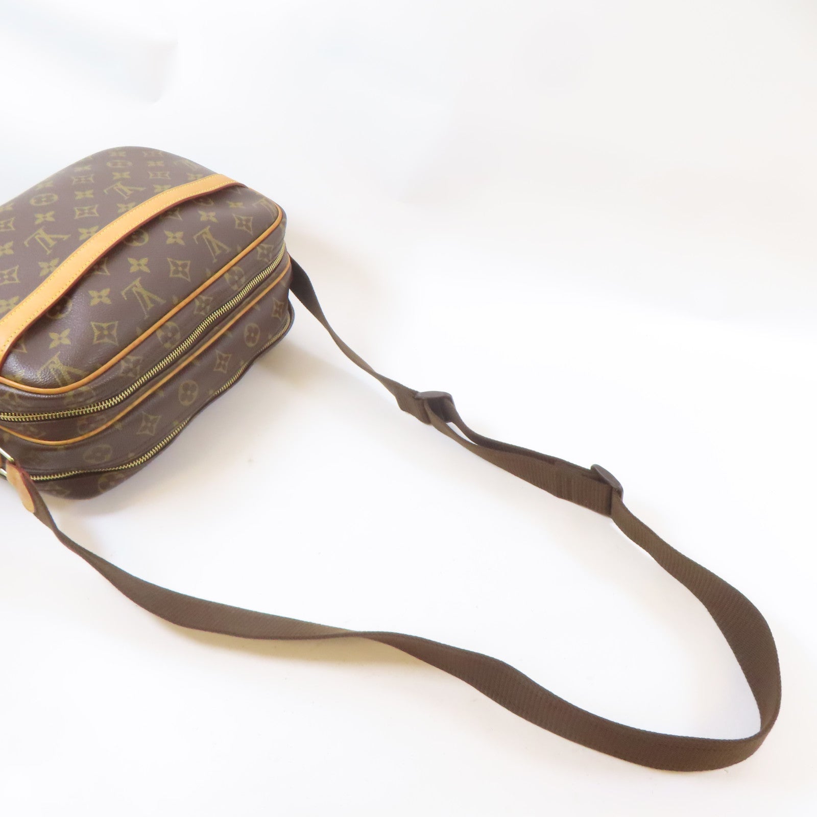 LOUIS VUITTON Monogram Reporter PM金扣肩背袋啡色