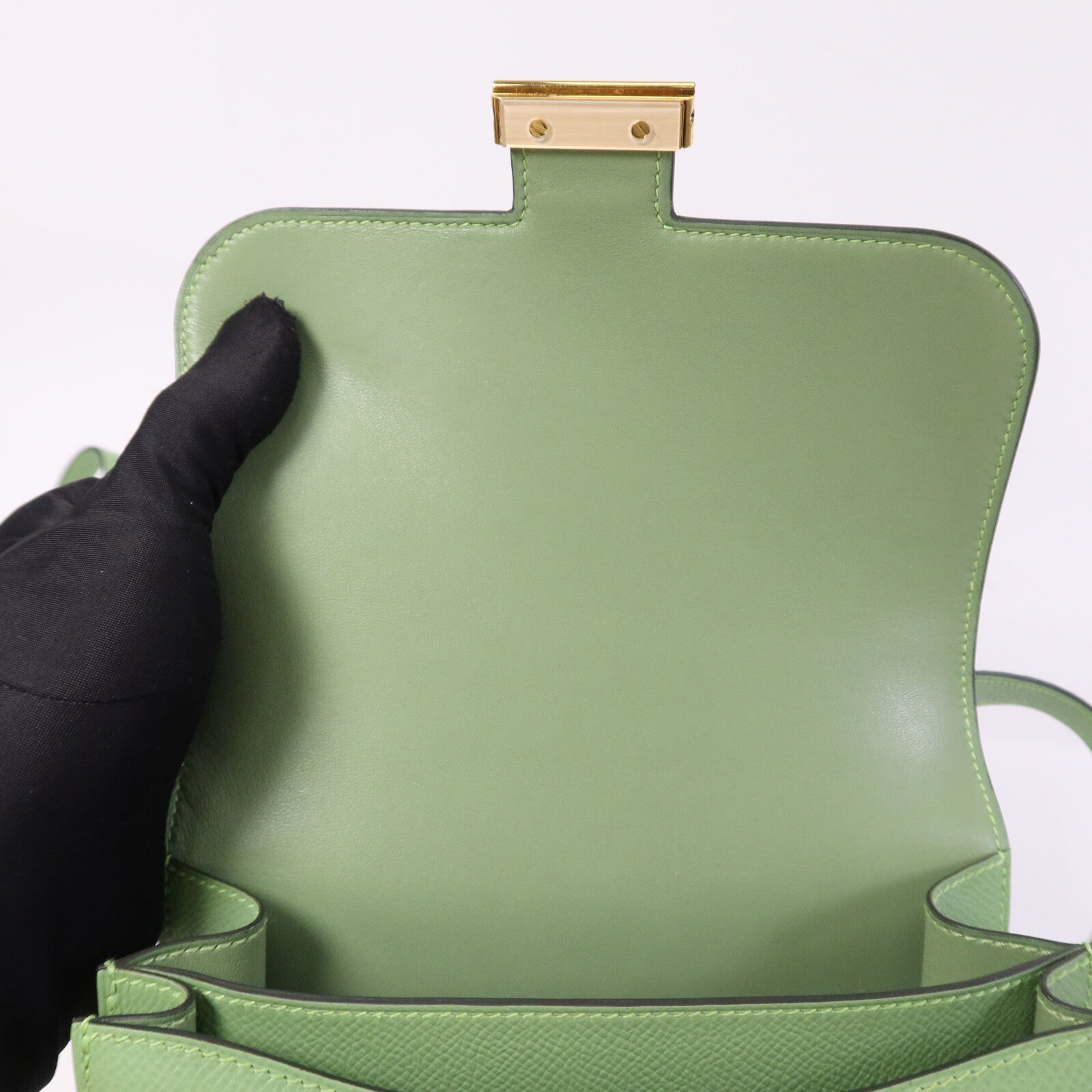 HERMES 【激減優惠】Epsom皮革Constance Mini金扣手挽肩背兩用袋Vert Criquet