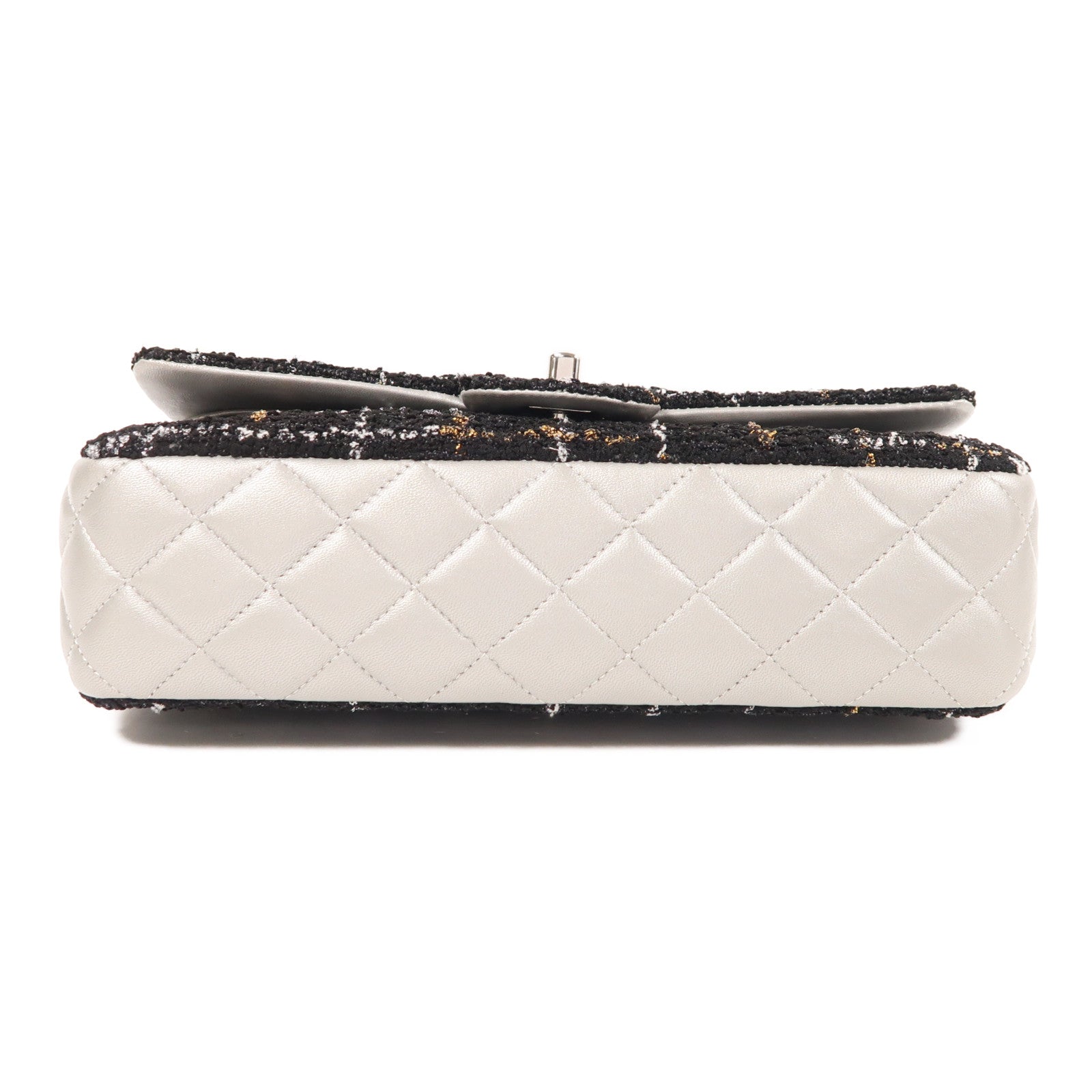 CHANEL Tweed/羊皮皮革Classic 25銀扣鏈帶肩背袋