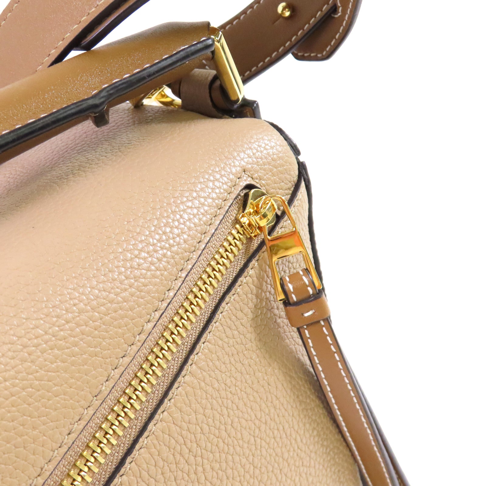 LOEWE 牛皮皮革Puzzle 2Way Shoulder Bag銀扣手挽肩背兩用袋杏色