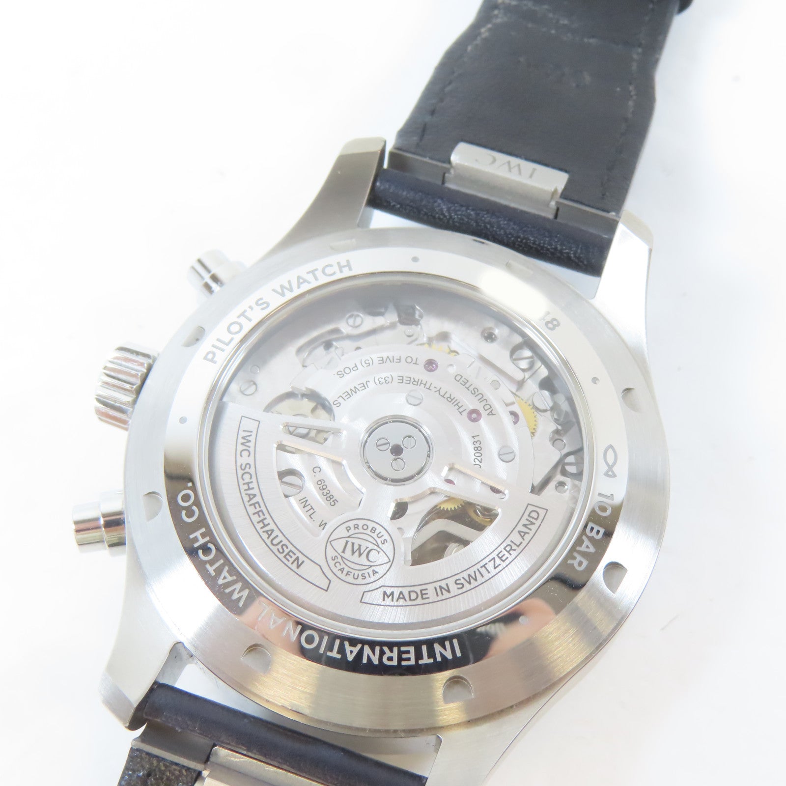 IWC Pilots不鏽鋼/皮革手錶自動機芯藍色#19.5cm