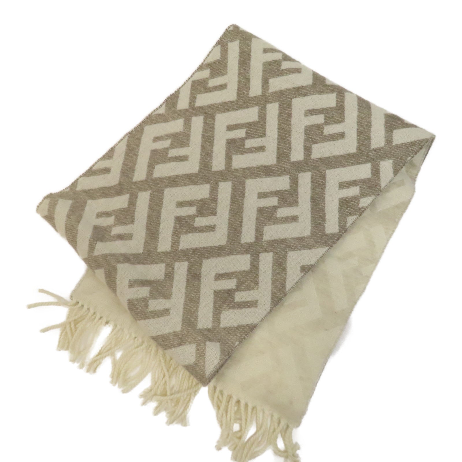 FENDI 羊絨Scarf圍巾白色/灰色