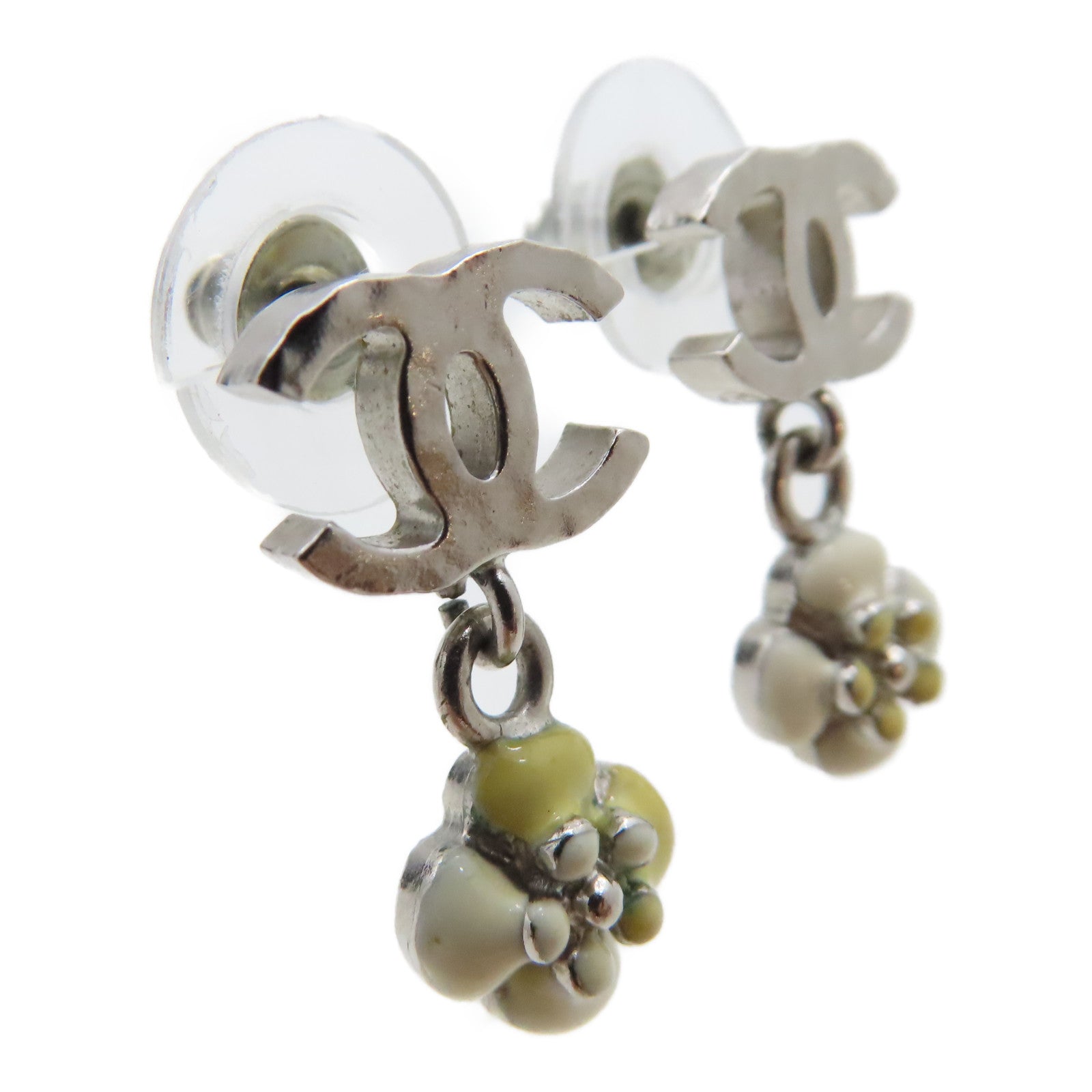 CHANEL 金屬Earrings白花耳環銀色