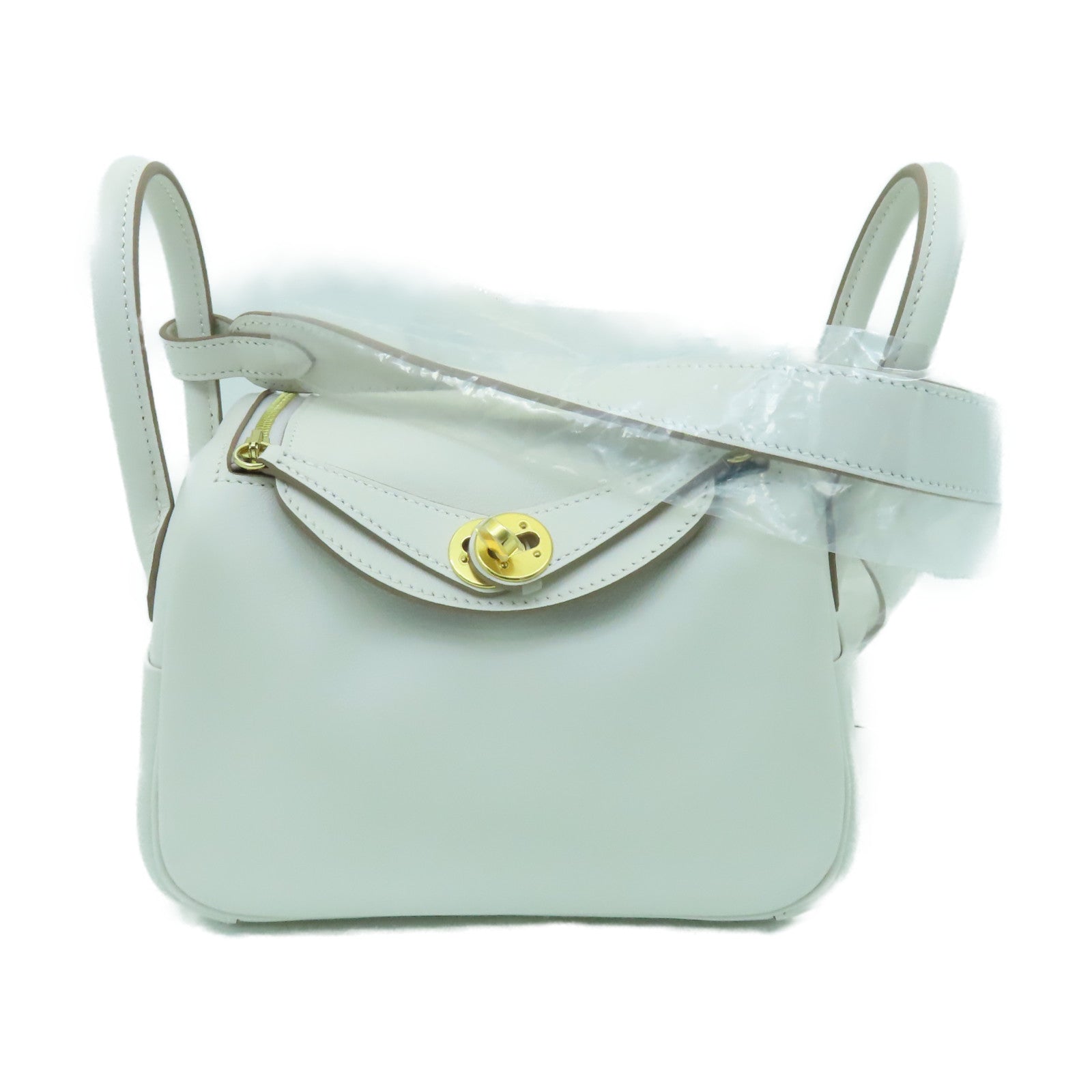 HERMES **【清倉大減價】Swift皮革Mini Lindy金扣手挽肩背兩用袋Gris Pale奶灰色