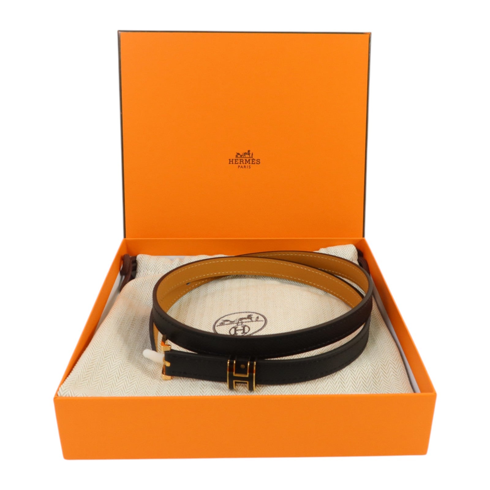 HERMES Epsom皮革Belt金扣皮革Noir