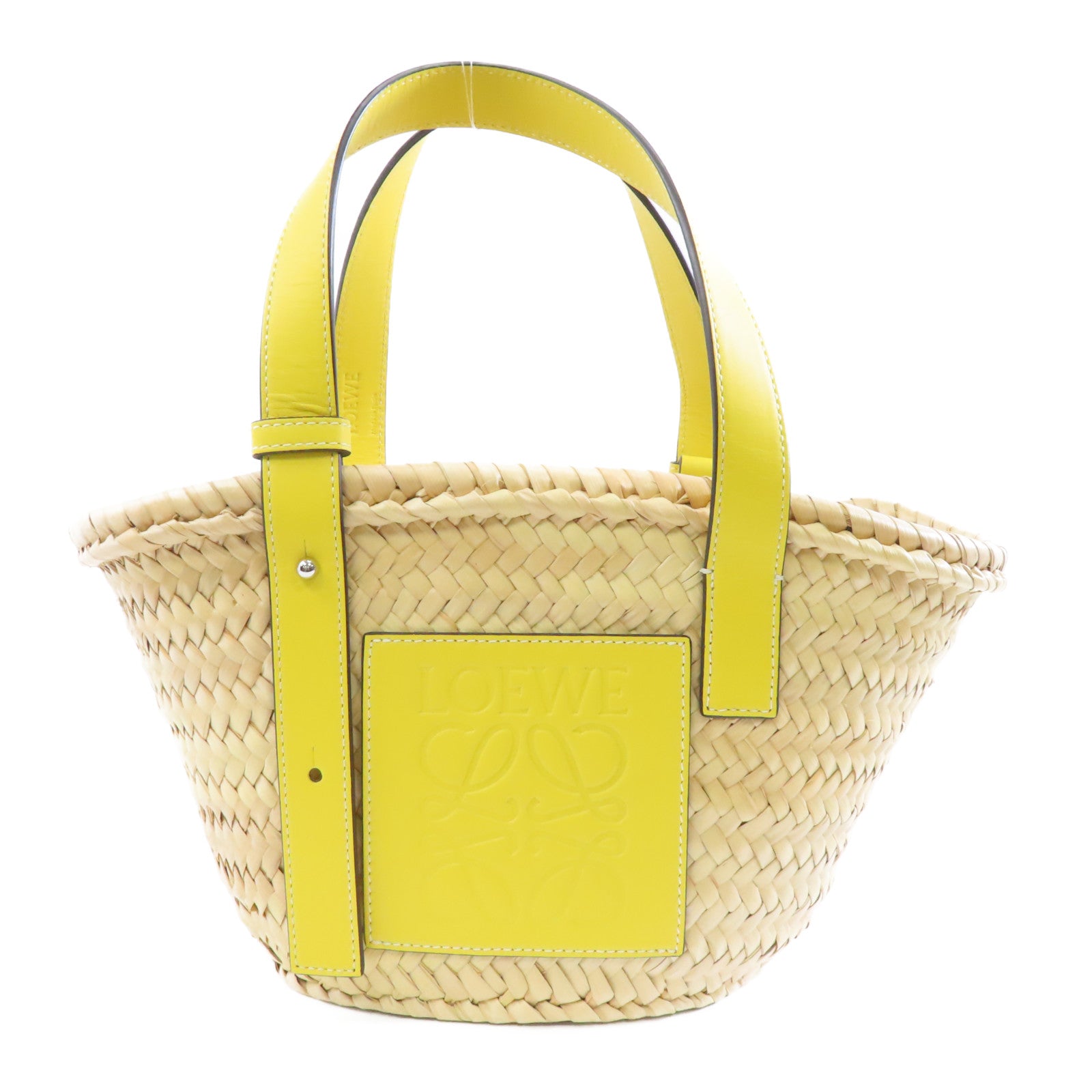 LOEWE 【激減優惠】Raffia Basket Bag銀扣手挽袋米色/黃色