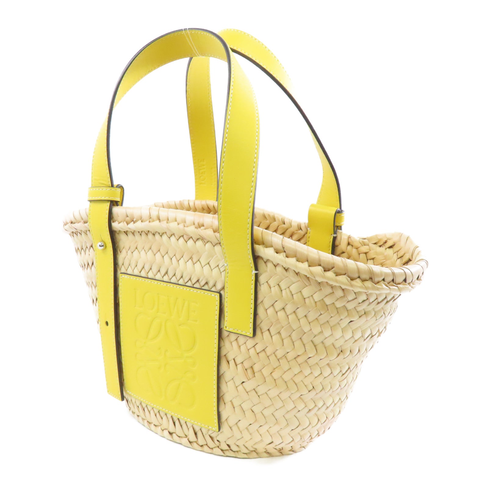 LOEWE 【激減優惠】Raffia Basket Bag銀扣手挽袋米色/黃色