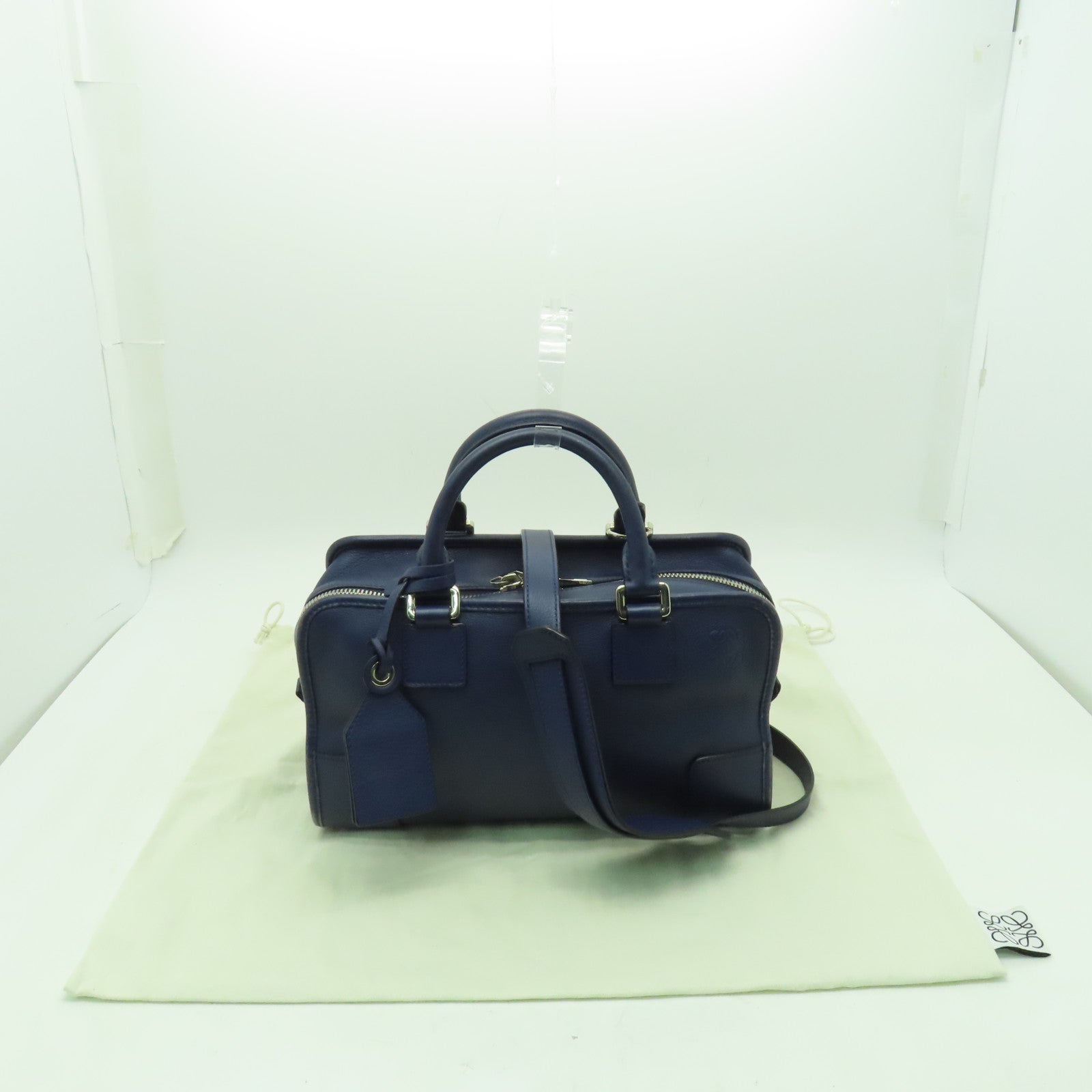 LOEWE 【激減優惠】牛皮皮革Amazona銀扣手挽肩背兩用袋藍色