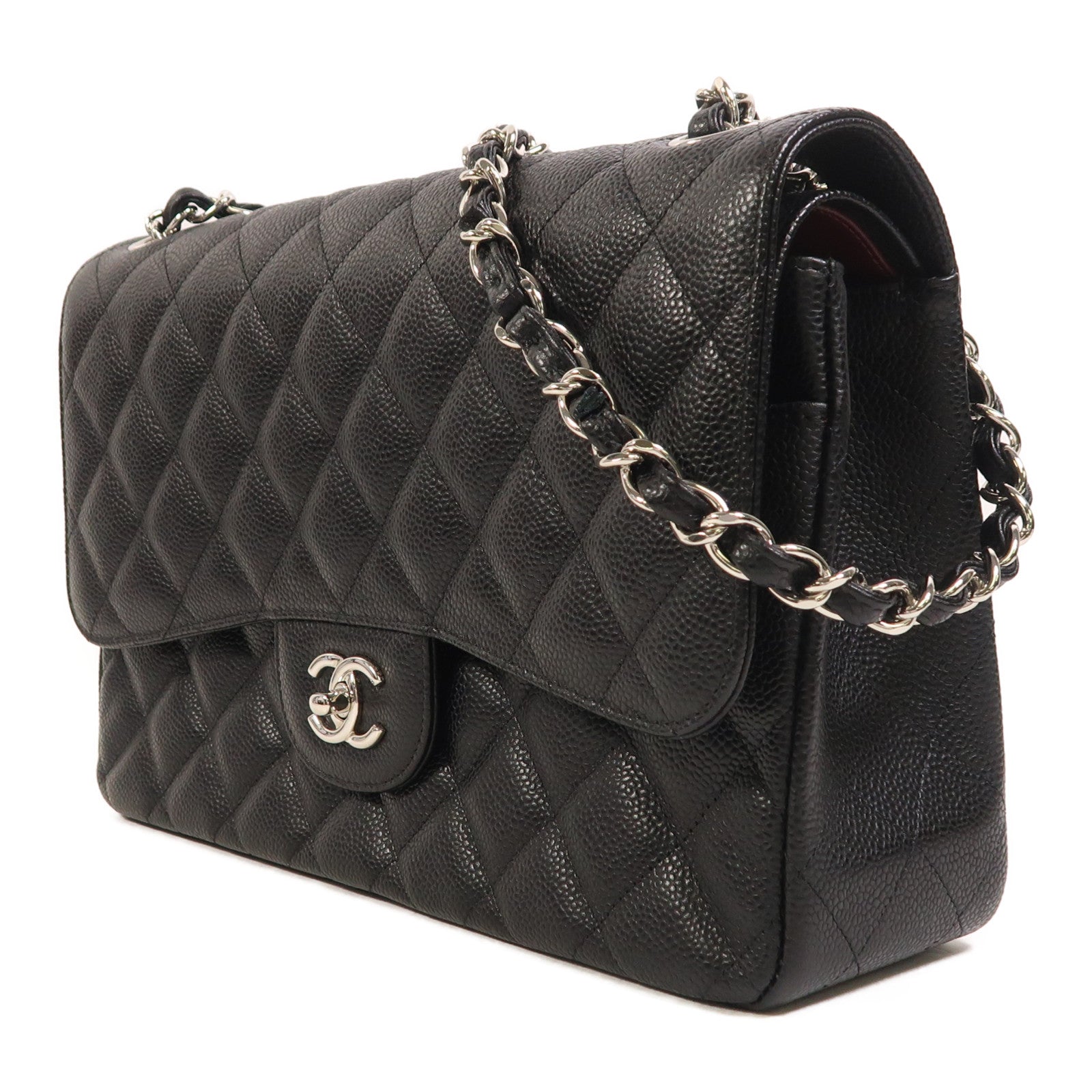 CHANEL 牛皮皮革Large Classic銀扣鏈帶肩背袋