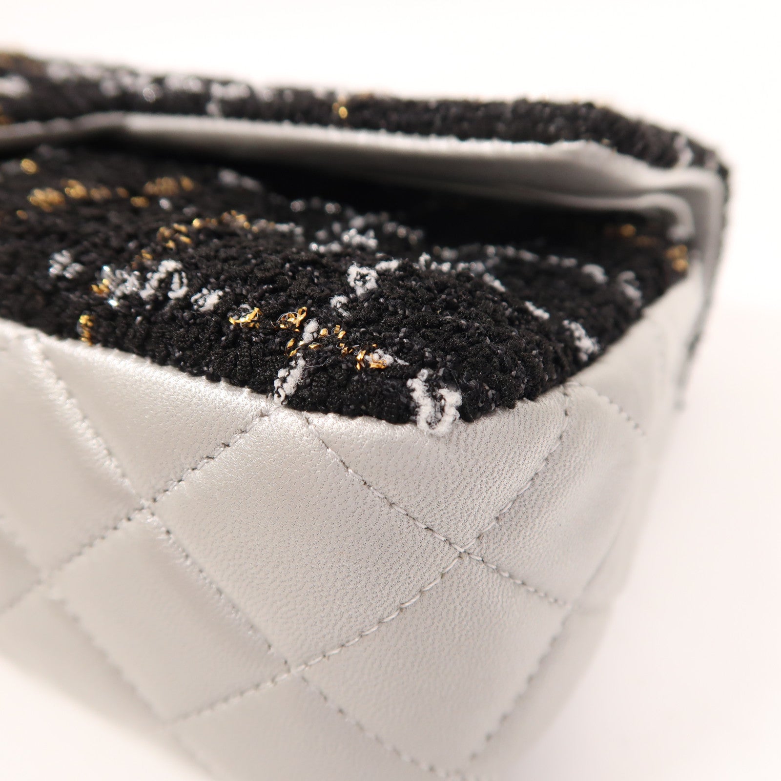 CHANEL Tweed/羊皮皮革Classic 25銀扣鏈帶肩背袋