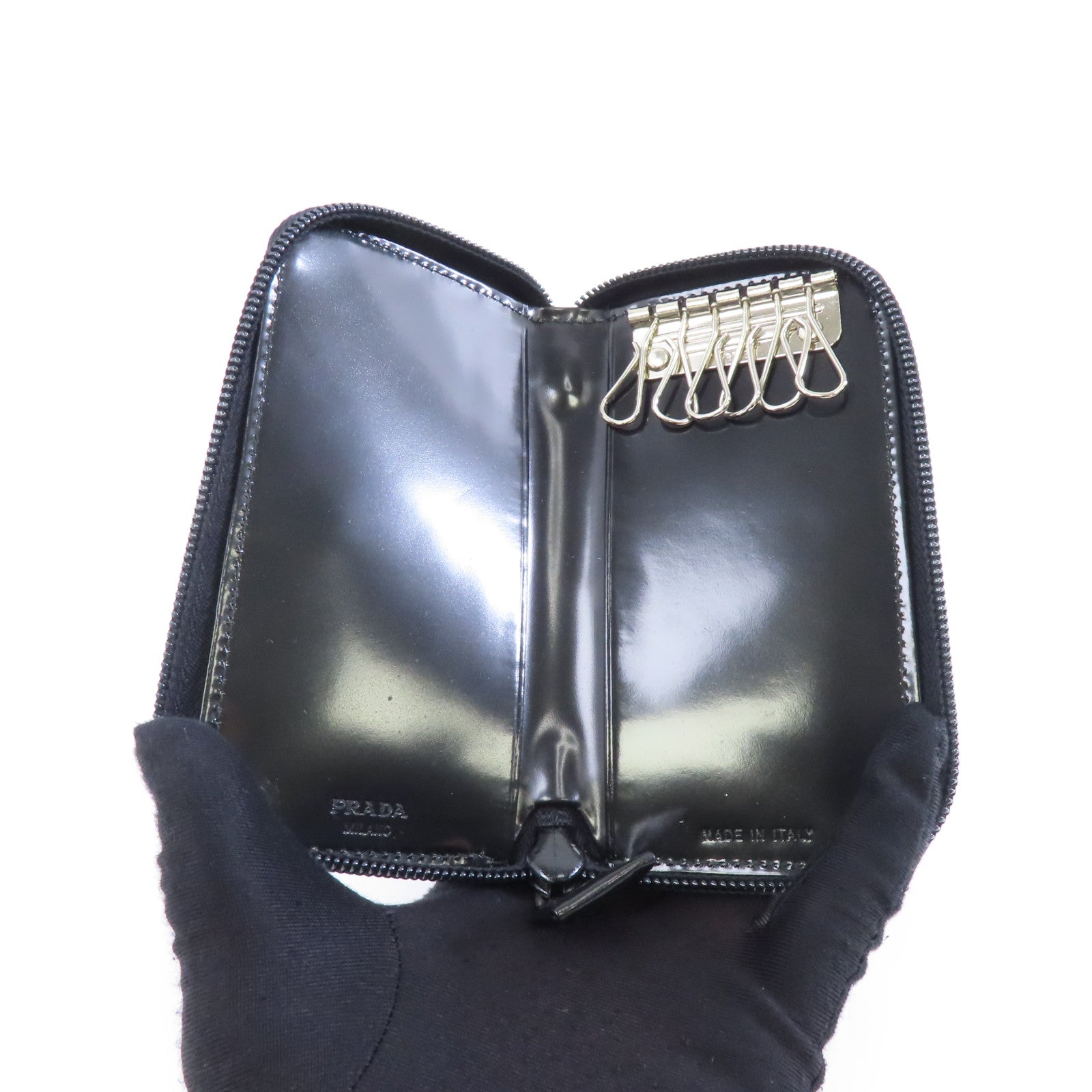 PRADA 【激減優惠】漆皮皮革Key Case鎖匙包黑色