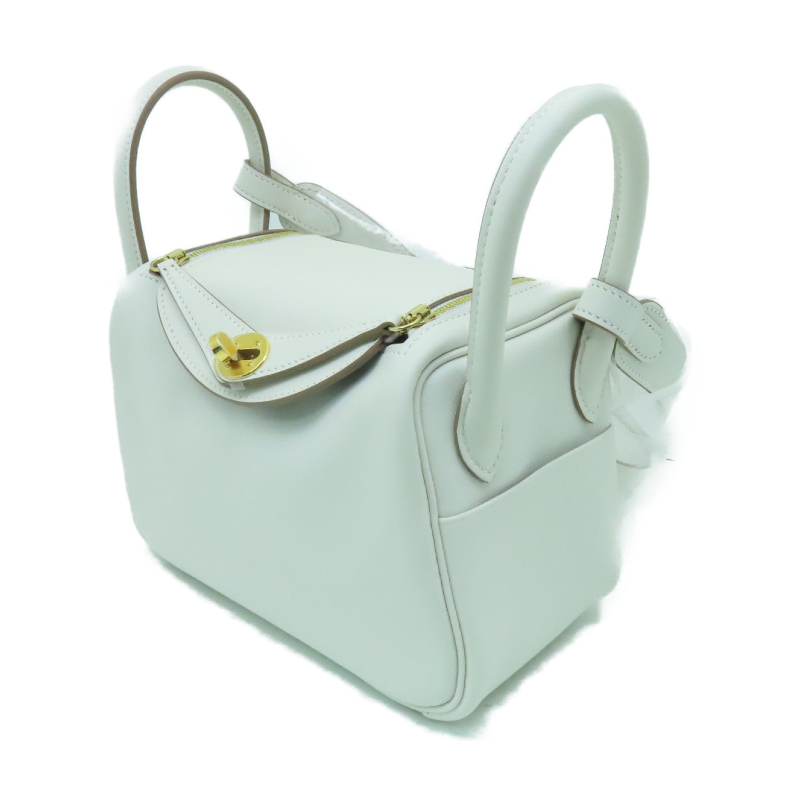 HERMES **【清倉大減價】Swift皮革Mini Lindy金扣手挽肩背兩用袋Gris Pale奶灰色