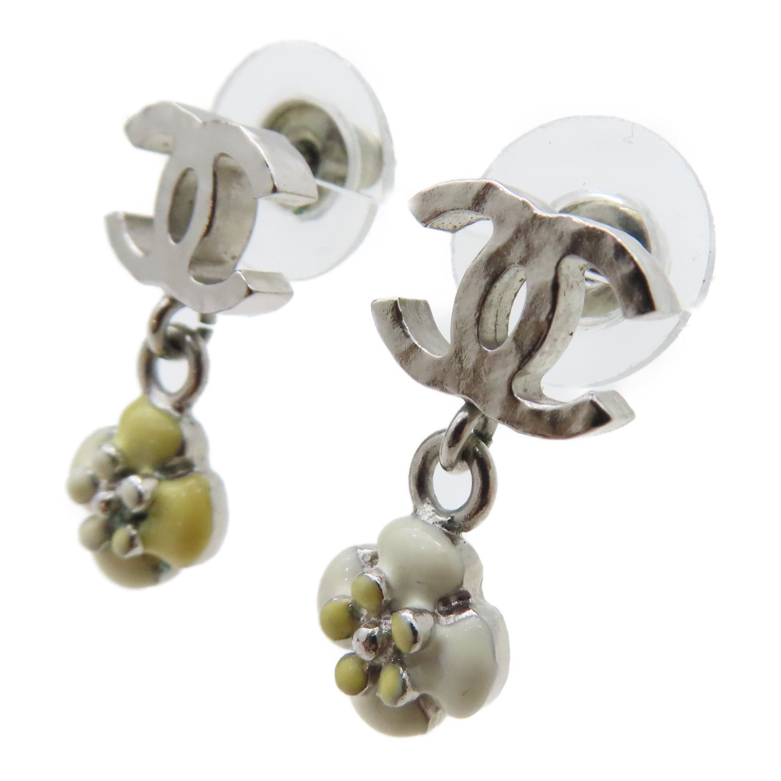 CHANEL 金屬Earrings白花耳環銀色