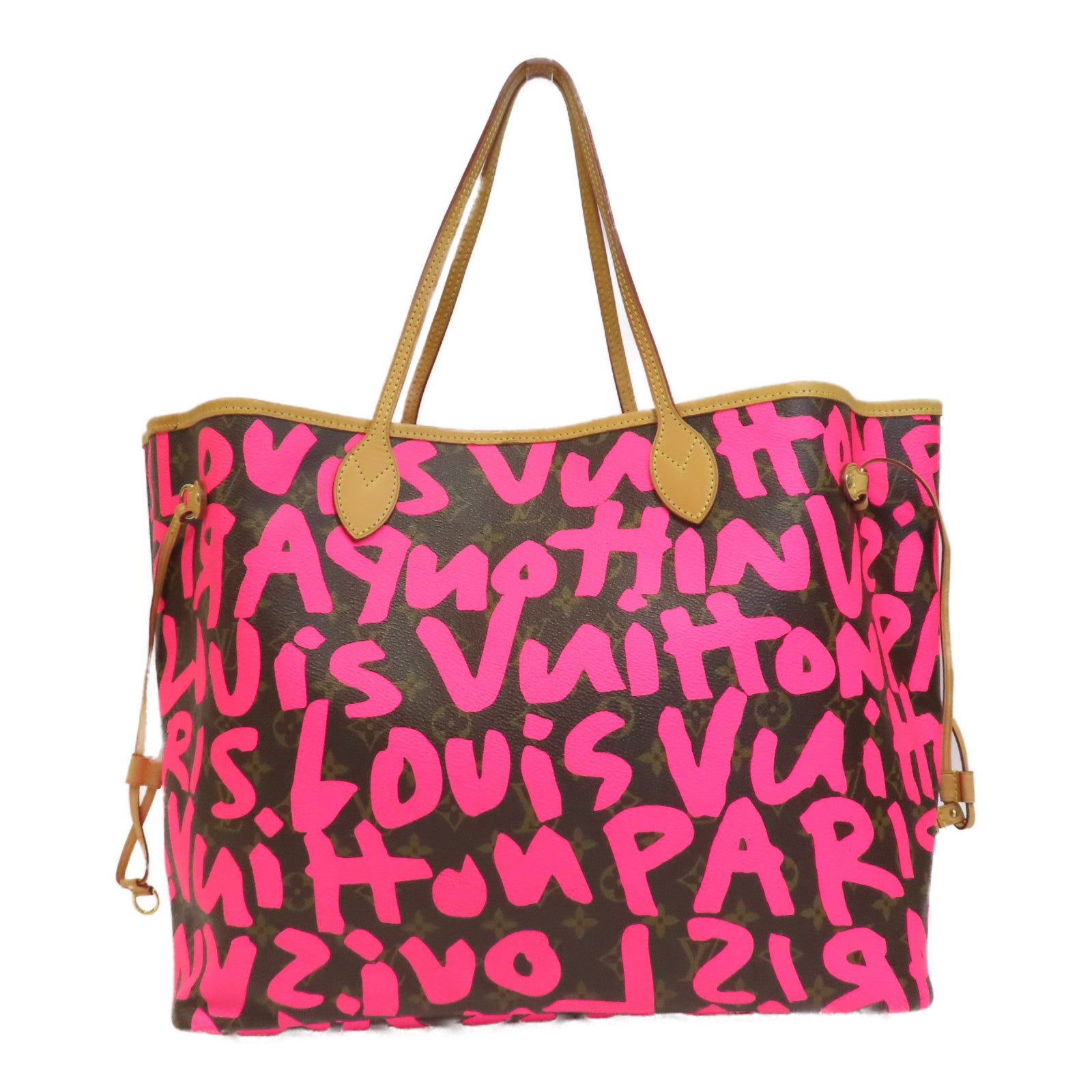 LOUIS VUITTON Monogram Graffiti Neverfull GM金扣手挽袋粉紅色/啡色