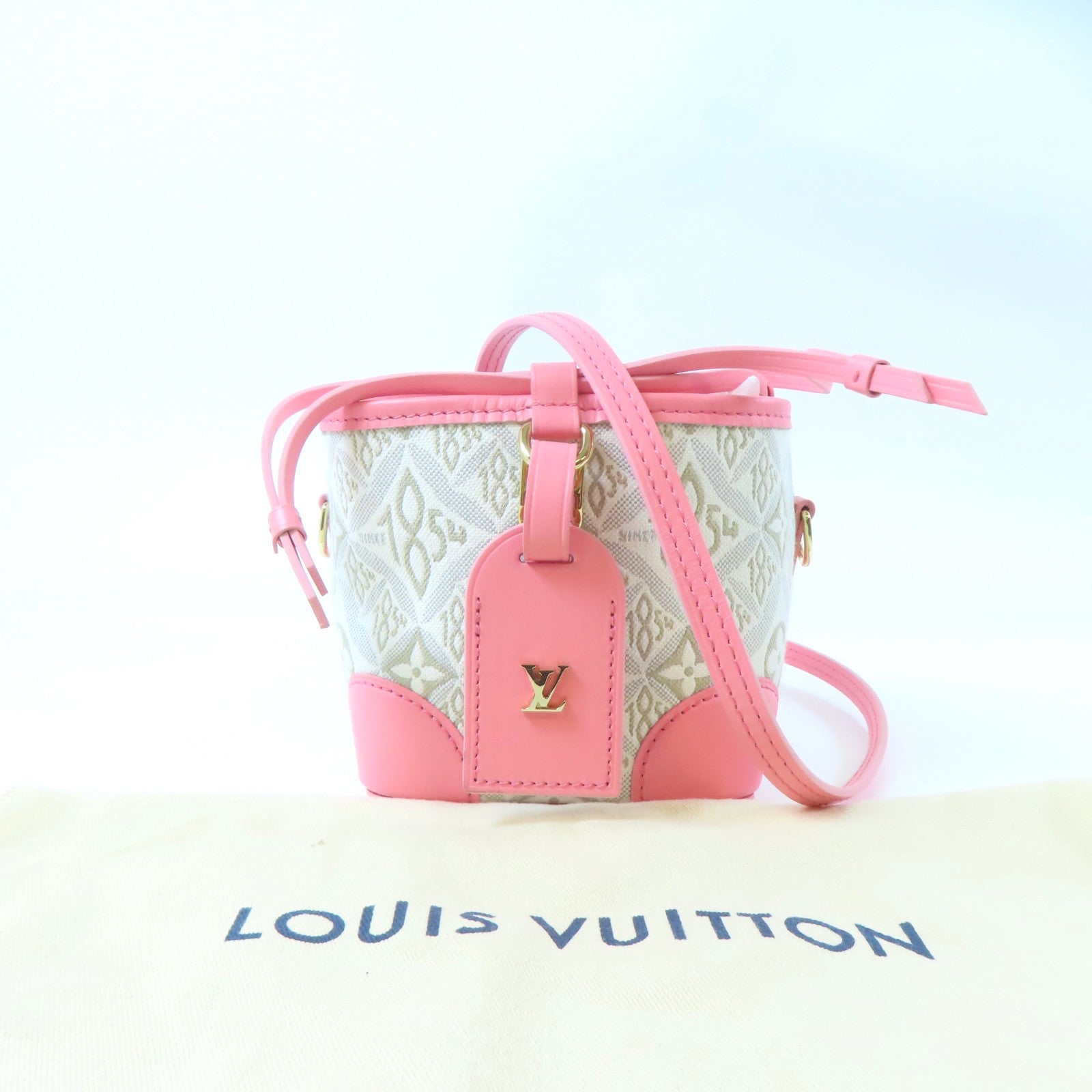 LOUIS VUITTON 【激減優惠】帆布Noe Purse金扣肩背袋米色/粉紅色