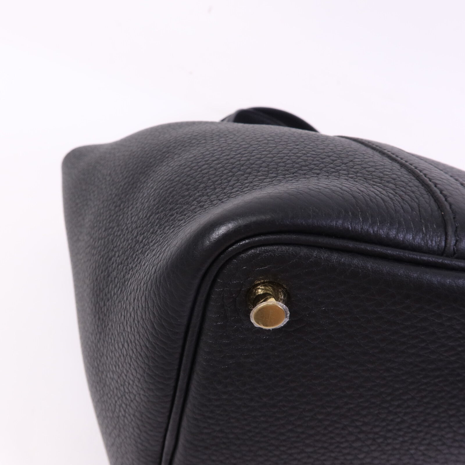 HERMES Clemence皮革Picotin PM金扣手挽袋Noir