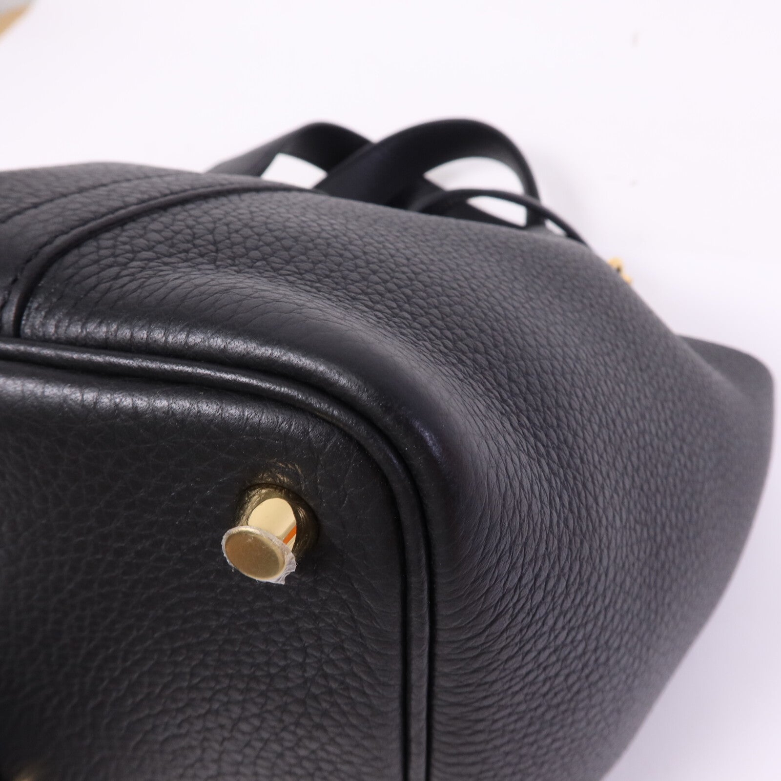 HERMES Clemence皮革Picotin PM金扣手挽袋Noir