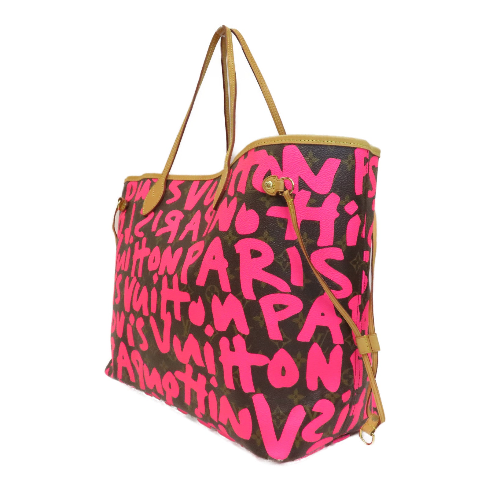LOUIS VUITTON Monogram Graffiti Neverfull GM金扣手挽袋粉紅色/啡色