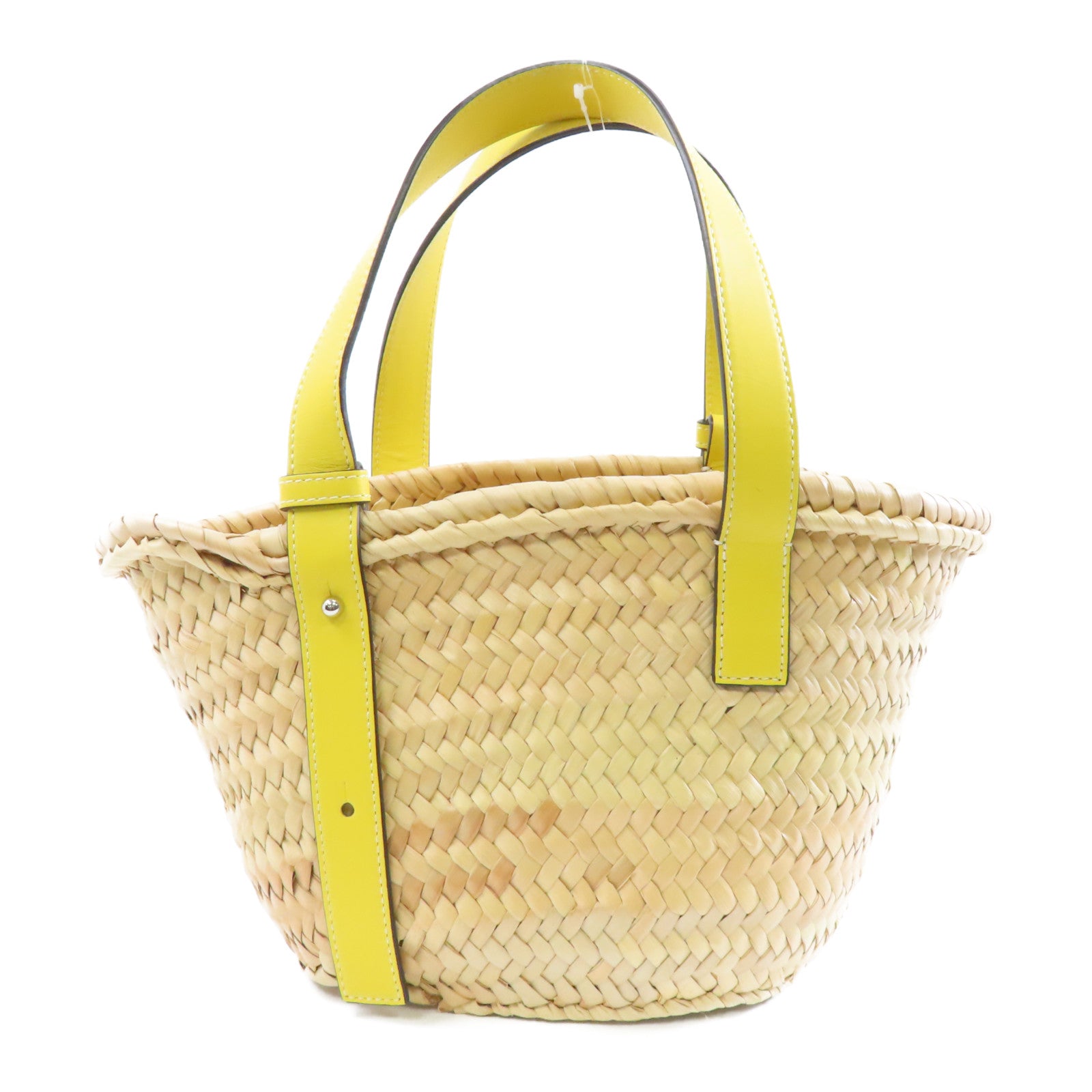 LOEWE 【激減優惠】Raffia Basket Bag銀扣手挽袋米色/黃色