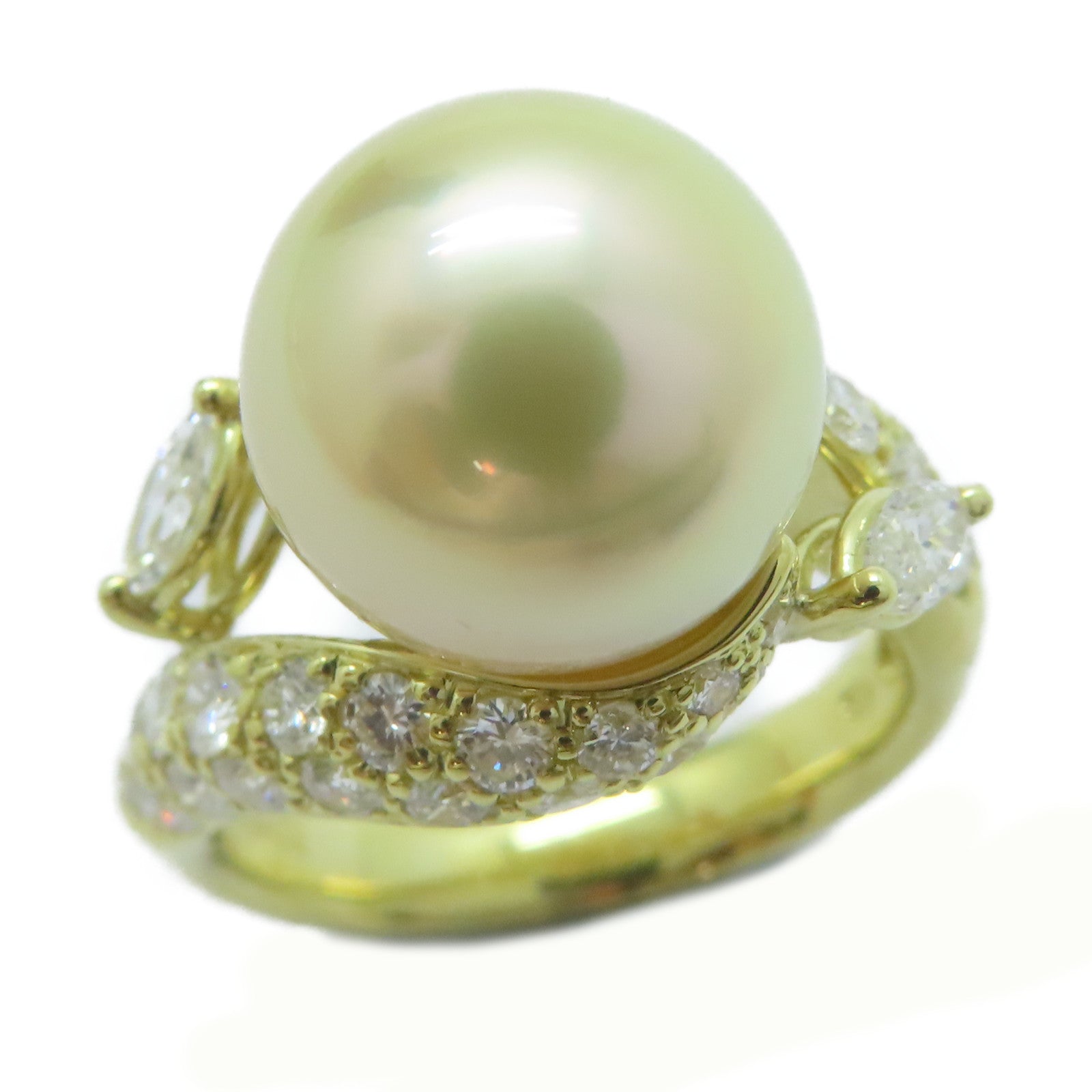 JEWELRY 【激減優惠】18K黃金/Pearl 11.4mm/0.29ct鑽石Pearl Ring戒指US#6.5