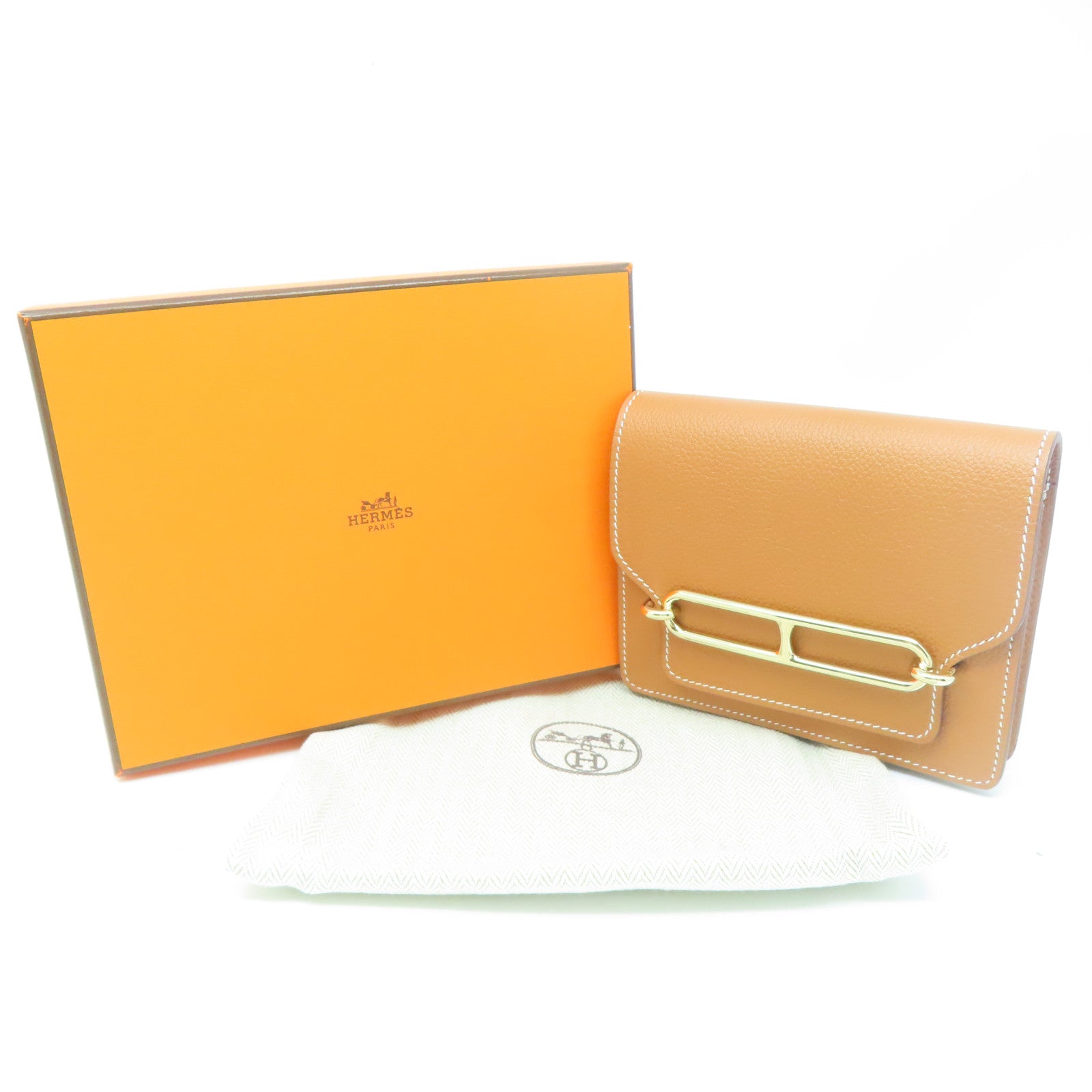 HERMES **【清倉大減價】Evercolor皮革Roulis Slim金扣錢包金色/經典駝色
