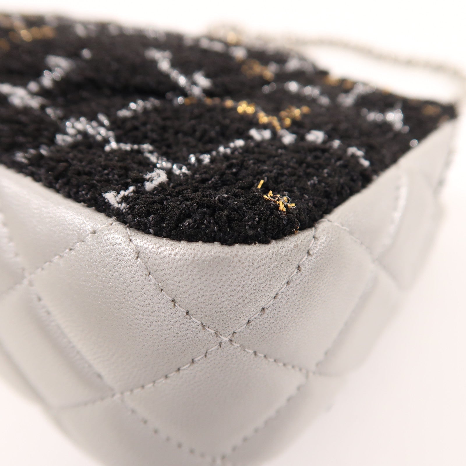 CHANEL Tweed/羊皮皮革Classic 25銀扣鏈帶肩背袋