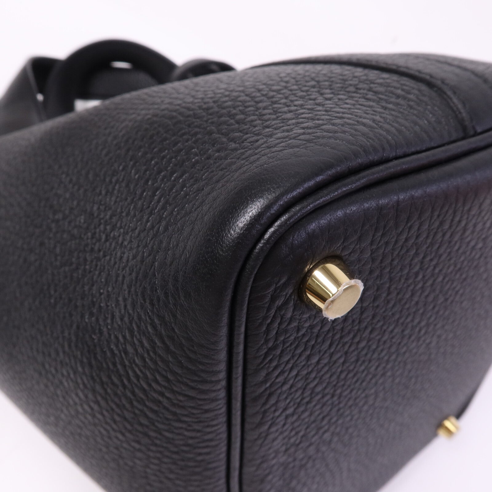 HERMES Clemence皮革Picotin PM金扣手挽袋Noir