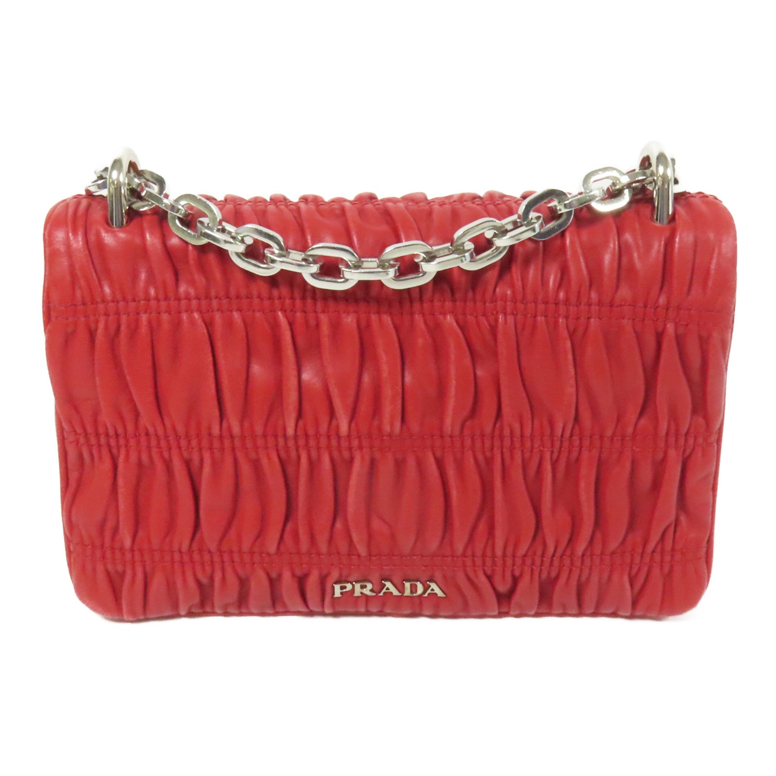 PRADA 羊皮皮革Chain Shoulder銀扣肩背袋