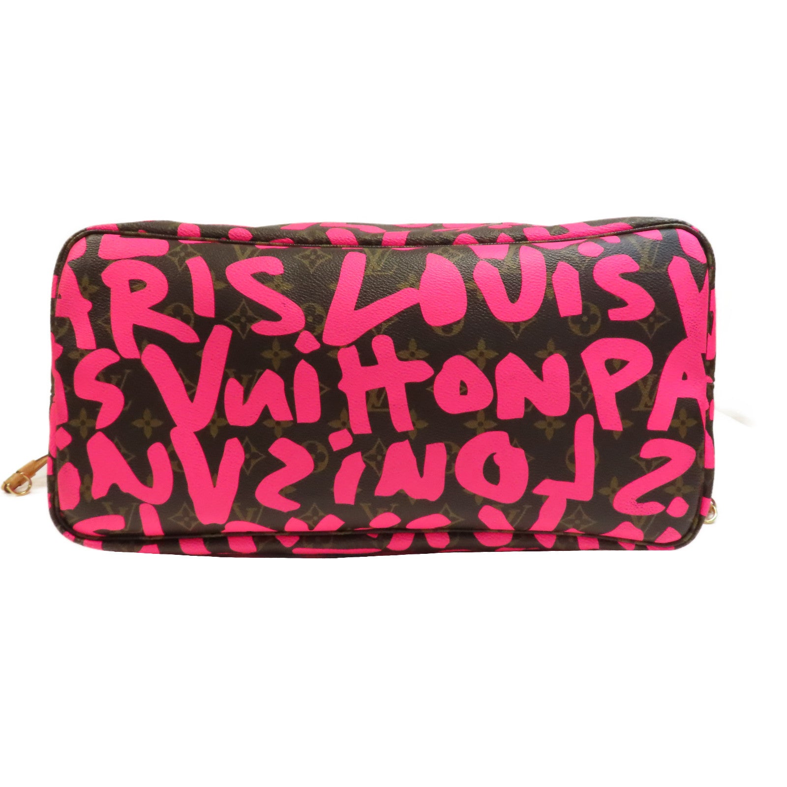 LOUIS VUITTON Monogram Graffiti Neverfull GM金扣手挽袋粉紅色/啡色
