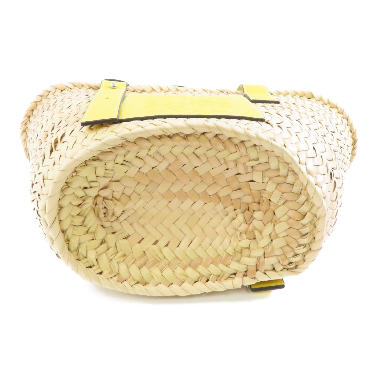 LOEWE 【激減優惠】Raffia Basket Bag銀扣手挽袋米色/黃色