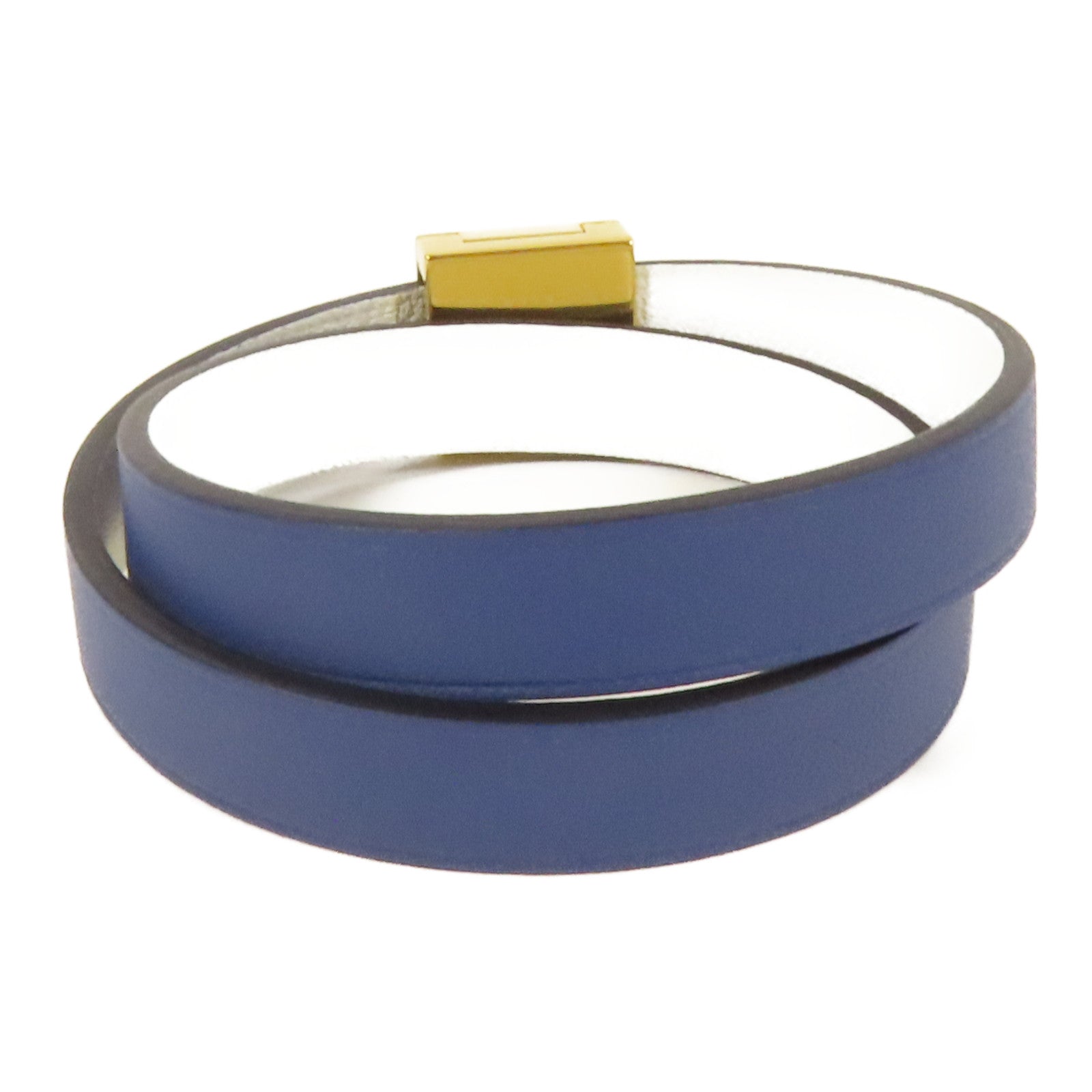 HERMES Swift皮革Medor Infini Double Tour Bracelet金扣手鐲Blue