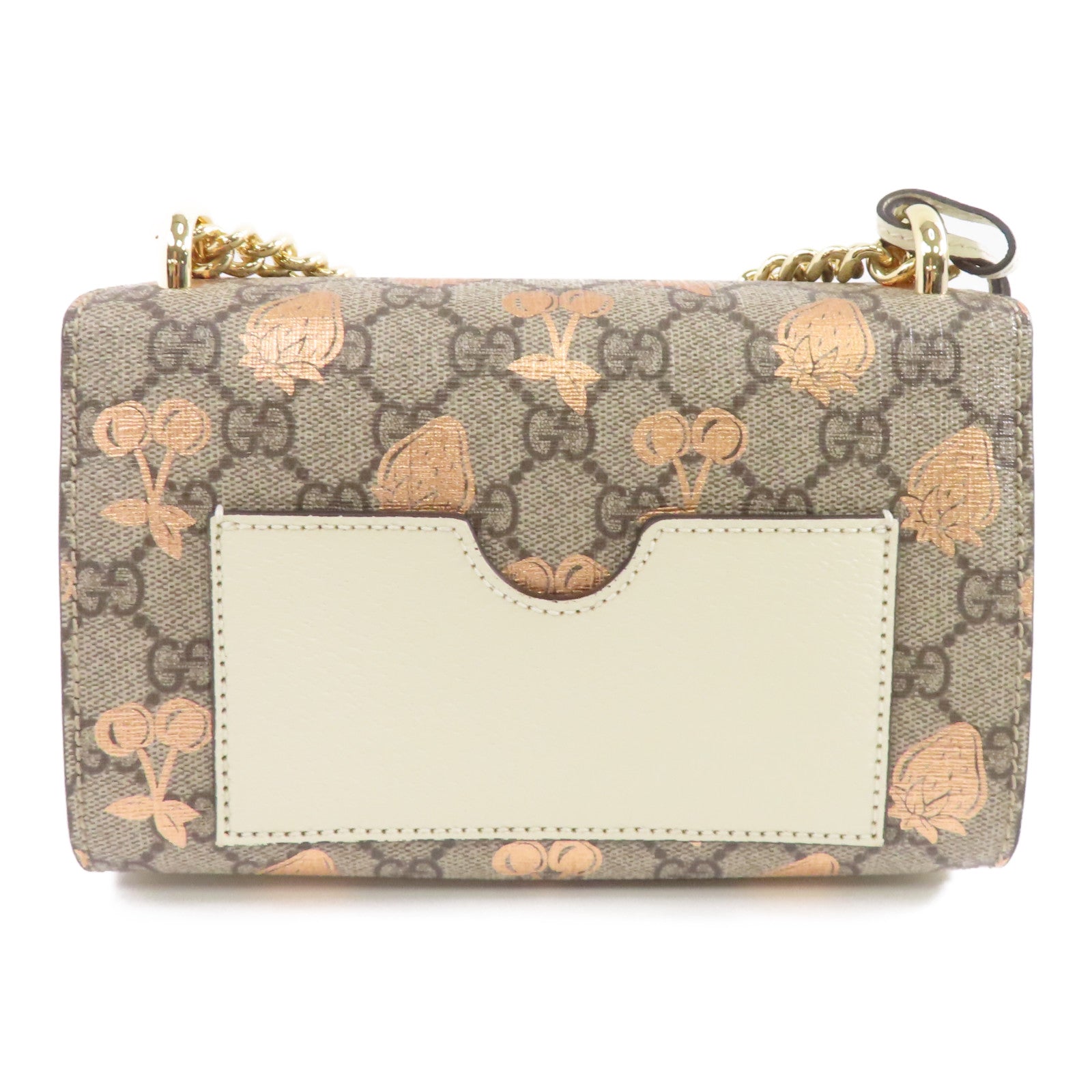 GUCCI 塗層帆布Padlock GG金扣鏈帶肩背袋棕色
