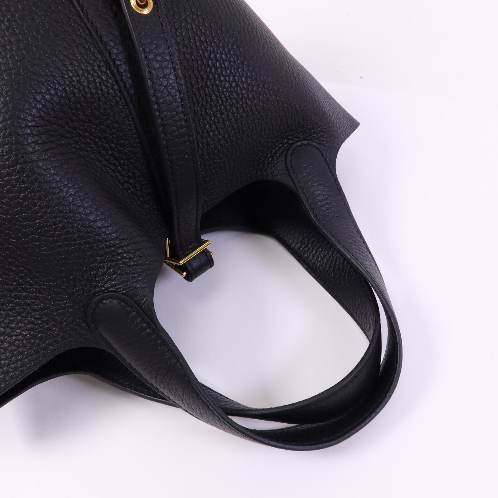 HERMES Clemence皮革Picotin PM金扣手挽袋Noir