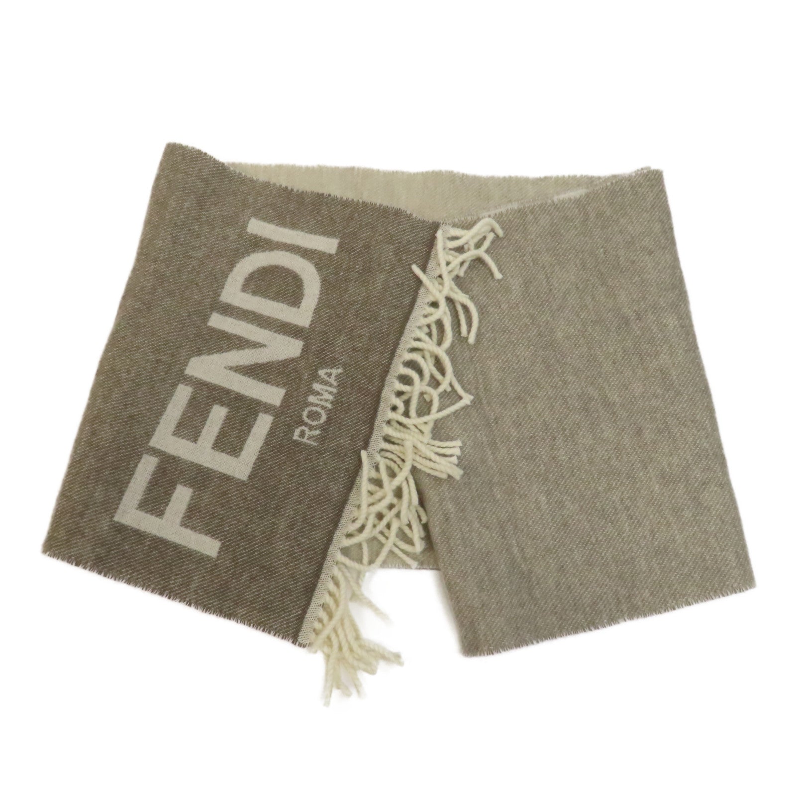 FENDI 羊絨Scarf圍巾白色/灰色