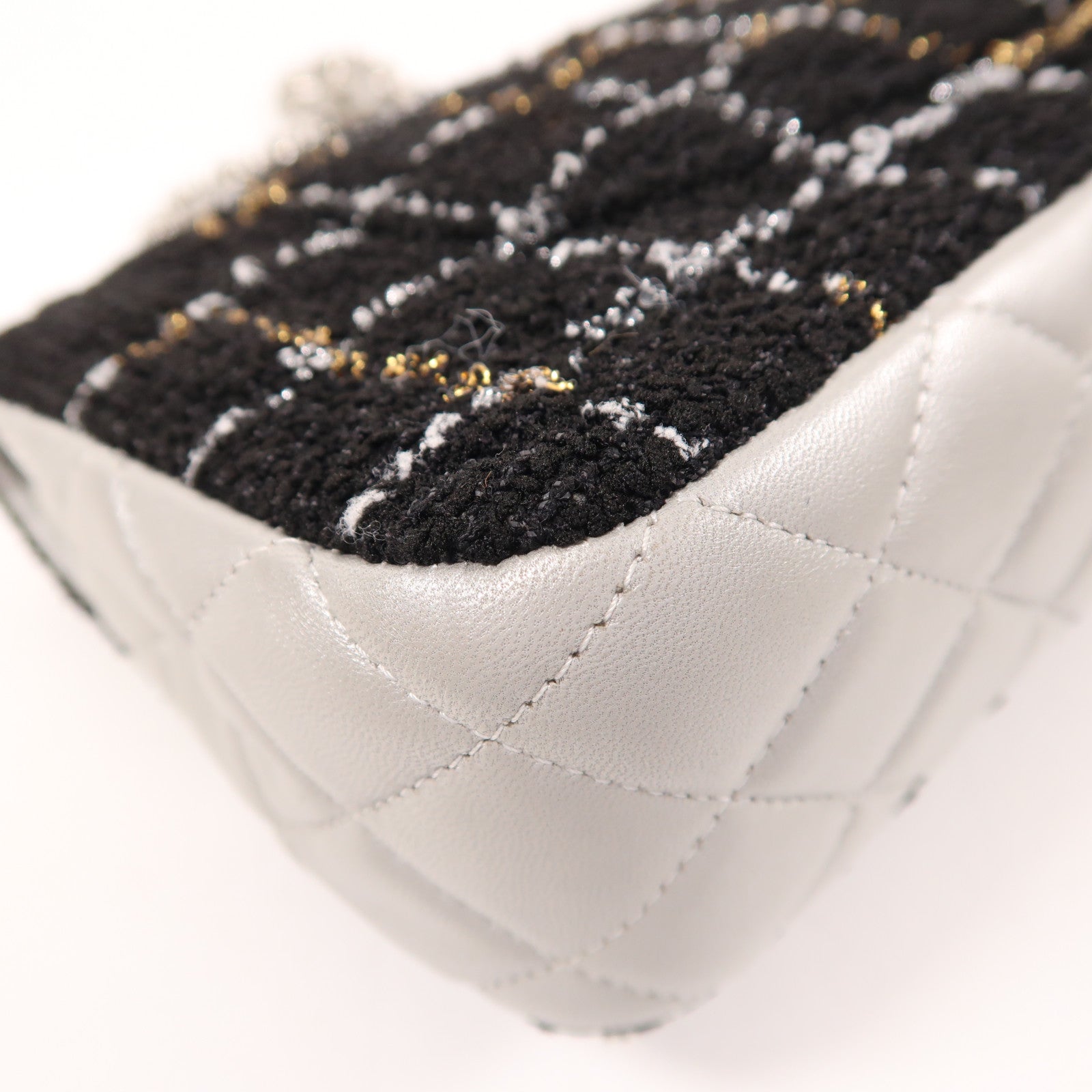 CHANEL Tweed/羊皮皮革Classic 25銀扣鏈帶肩背袋