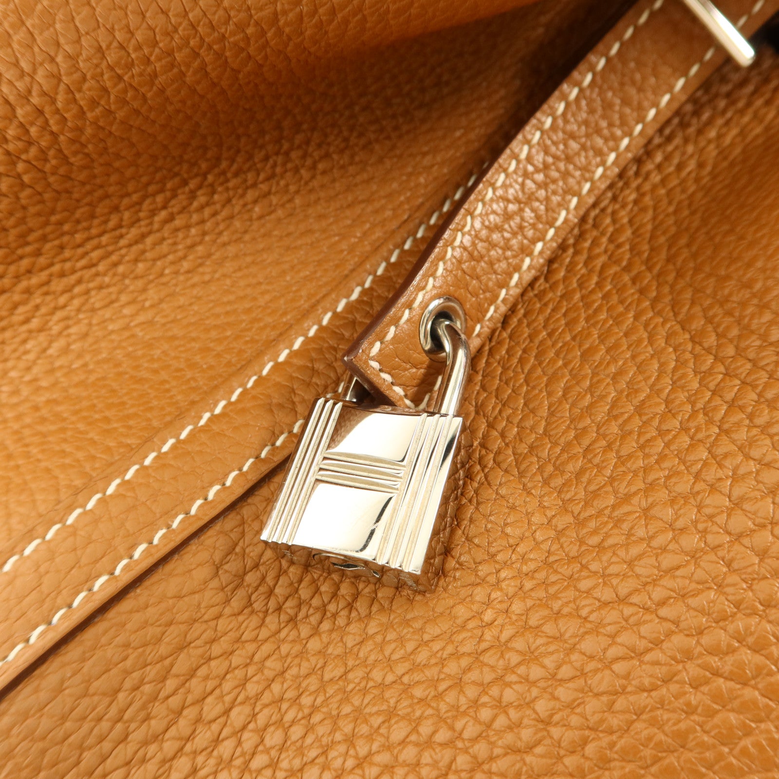 HERMES Clemence皮革Picotin MM銀扣手挽袋Gold/Rose Azalee