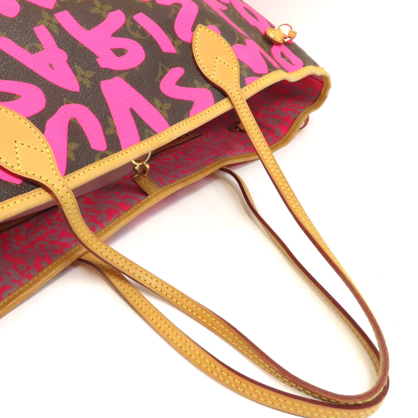 LOUIS VUITTON Monogram Graffiti Neverfull GM金扣手挽袋粉紅色/啡色