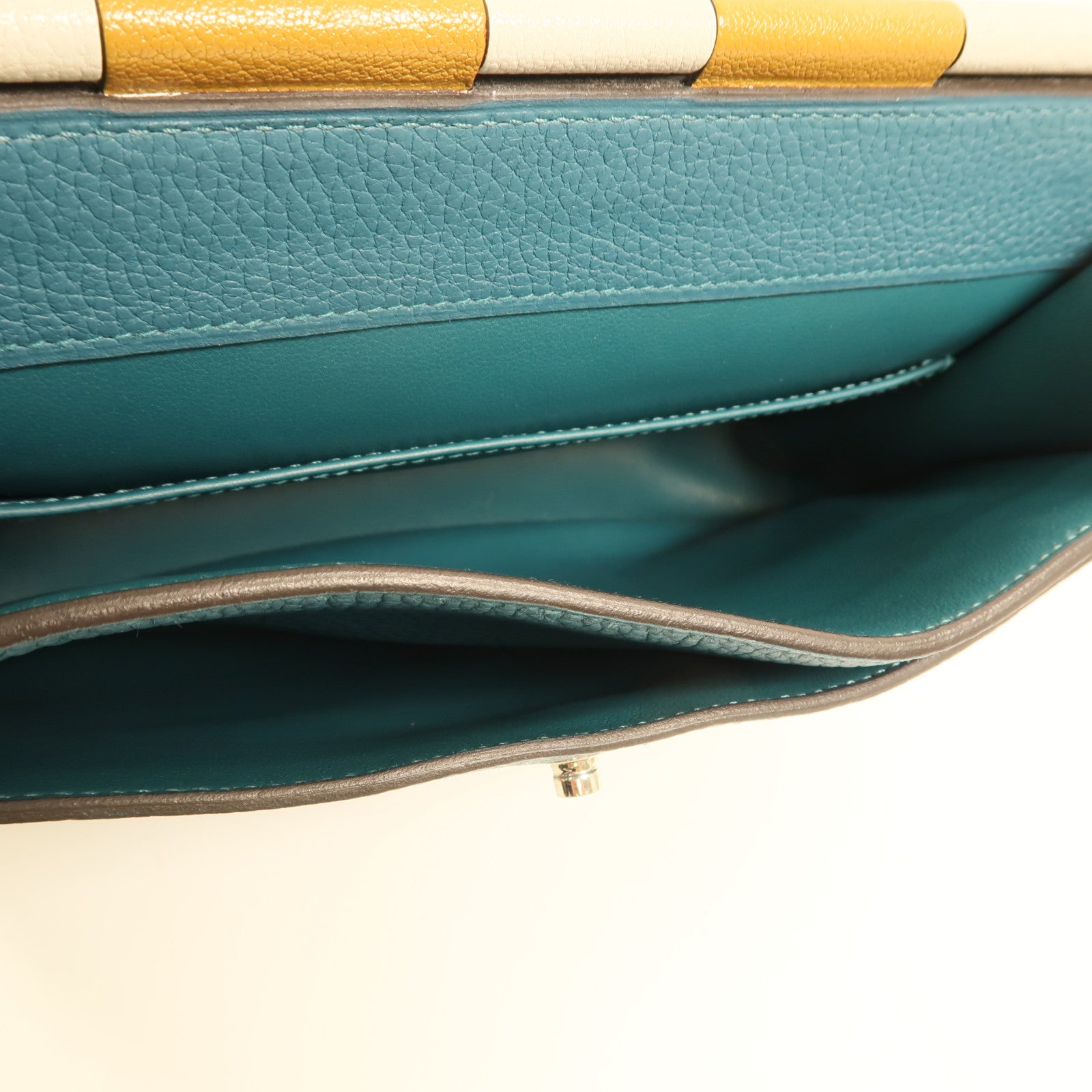 HERMES Clemence皮革Saut 25銀扣肩背袋Vert Bosphore