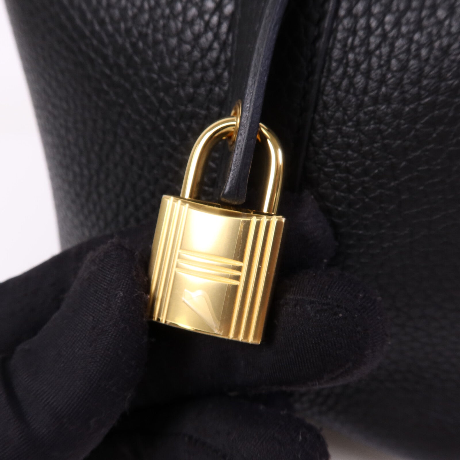 HERMES Clemence皮革Picotin PM金扣手挽袋Noir
