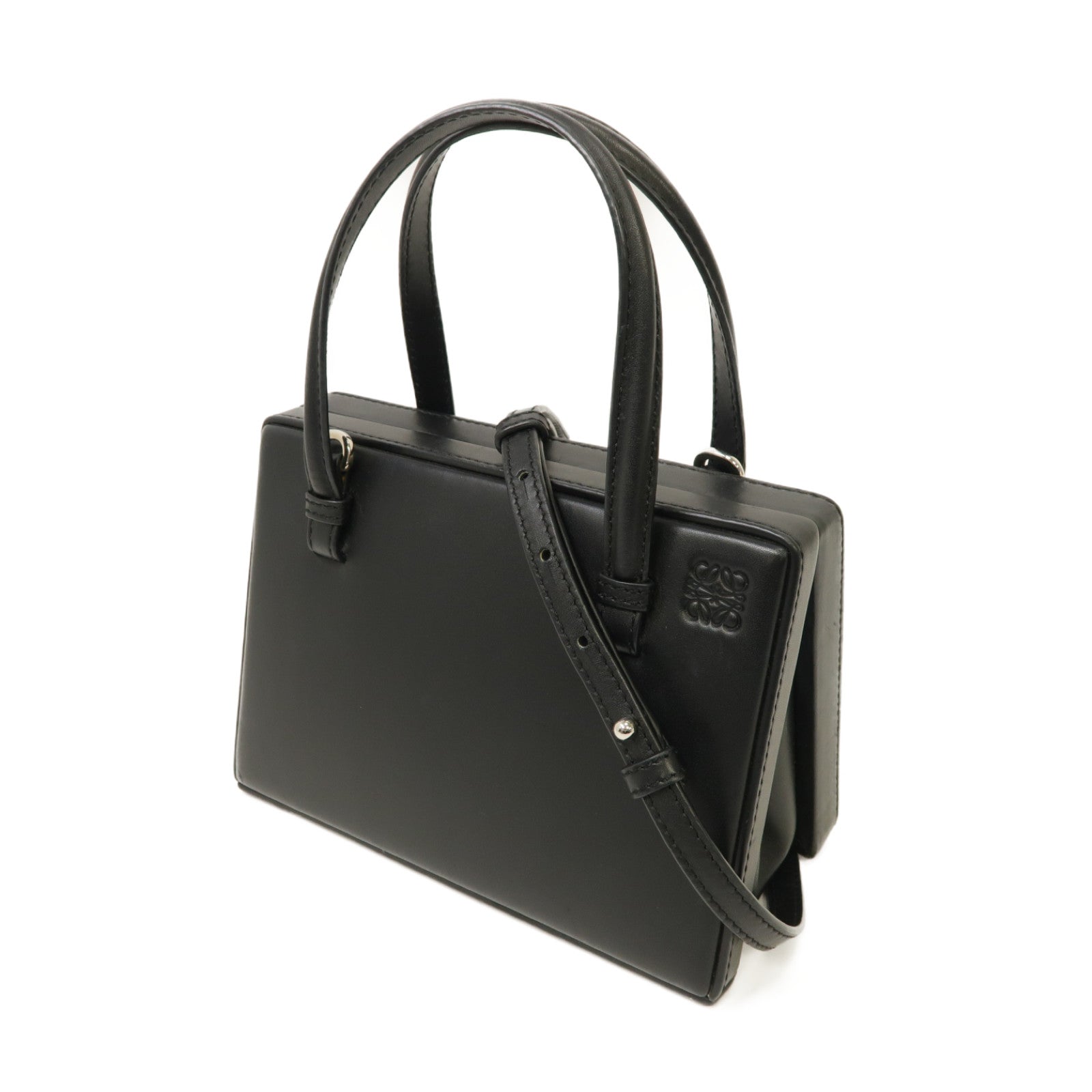 LOEWE 【激減優惠】牛皮皮革Postal 2 Way Shoulder Bag銀扣手挽肩背兩用袋黑色