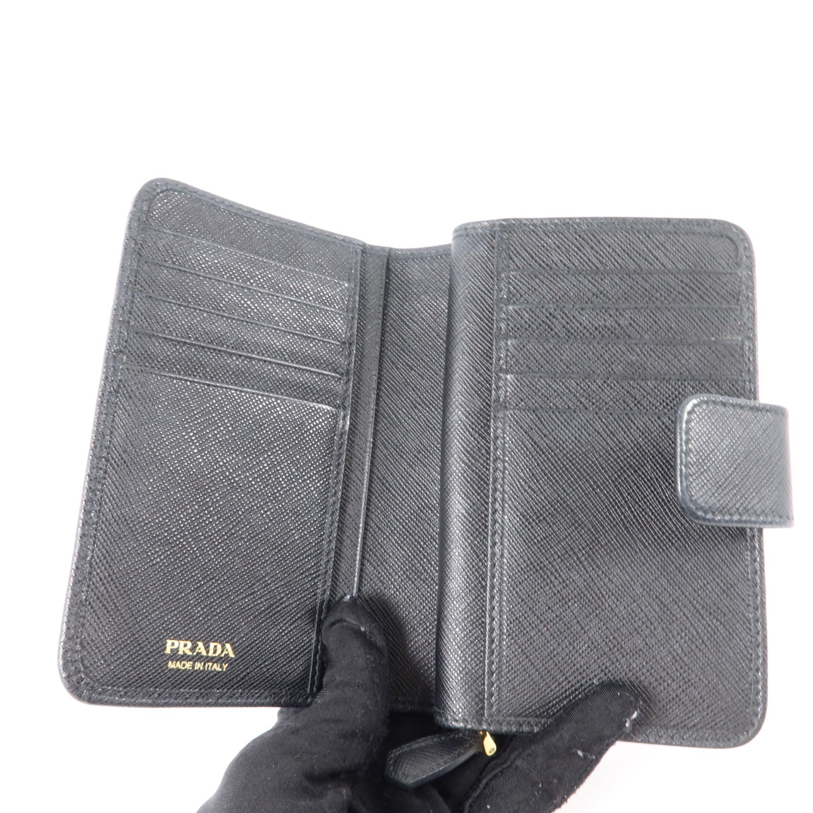 PRADA Saffiano皮革Bifold Wallet金扣錢包
