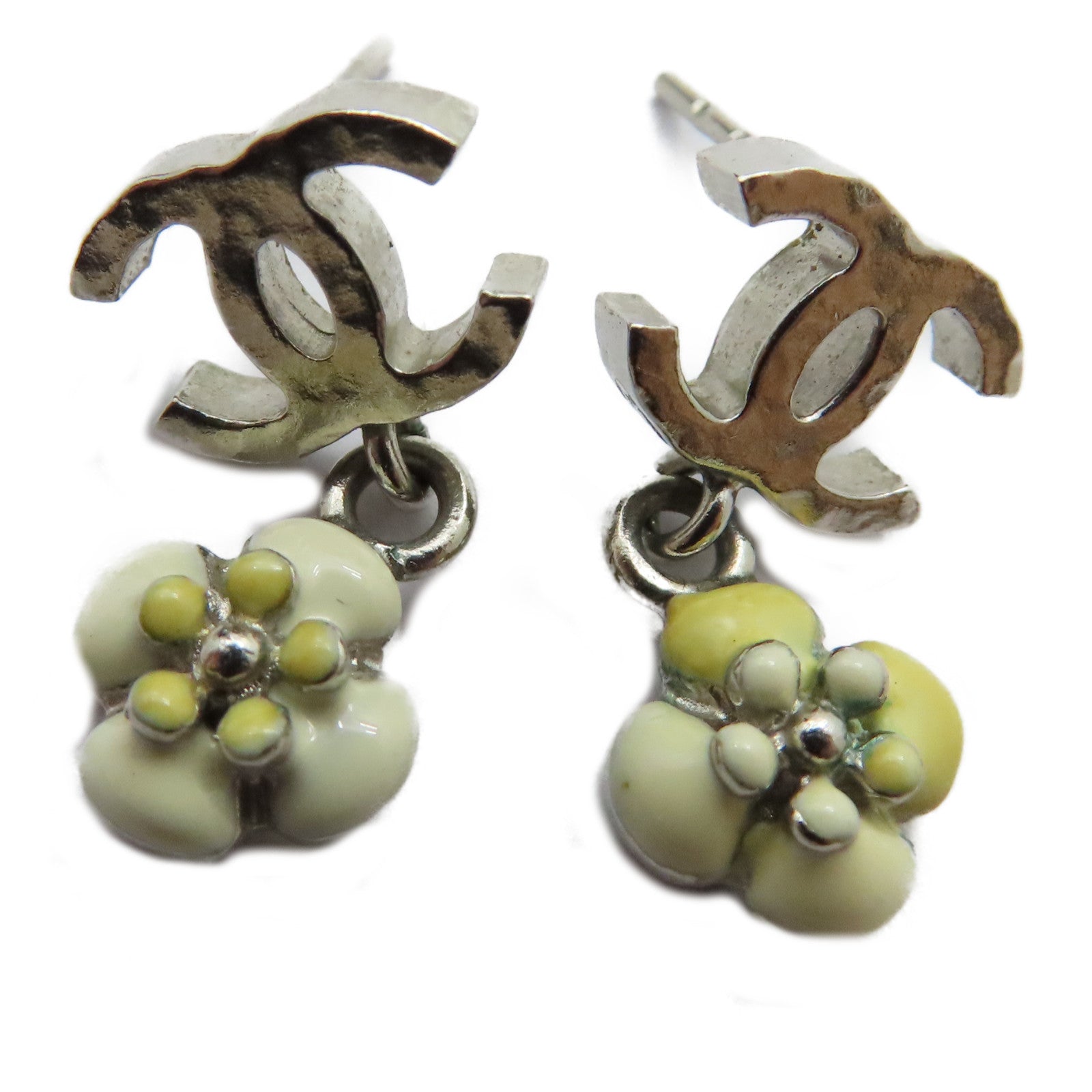 CHANEL 金屬Earrings白花耳環銀色