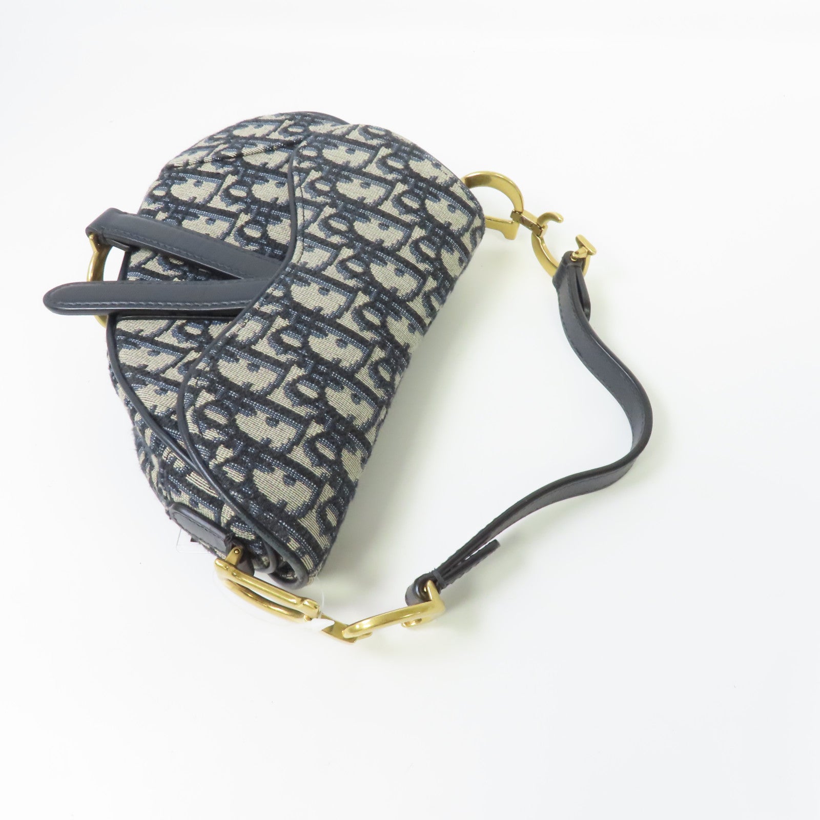 Dior 【激減優惠】帆布Saddle Mini金扣手挽袋藍色