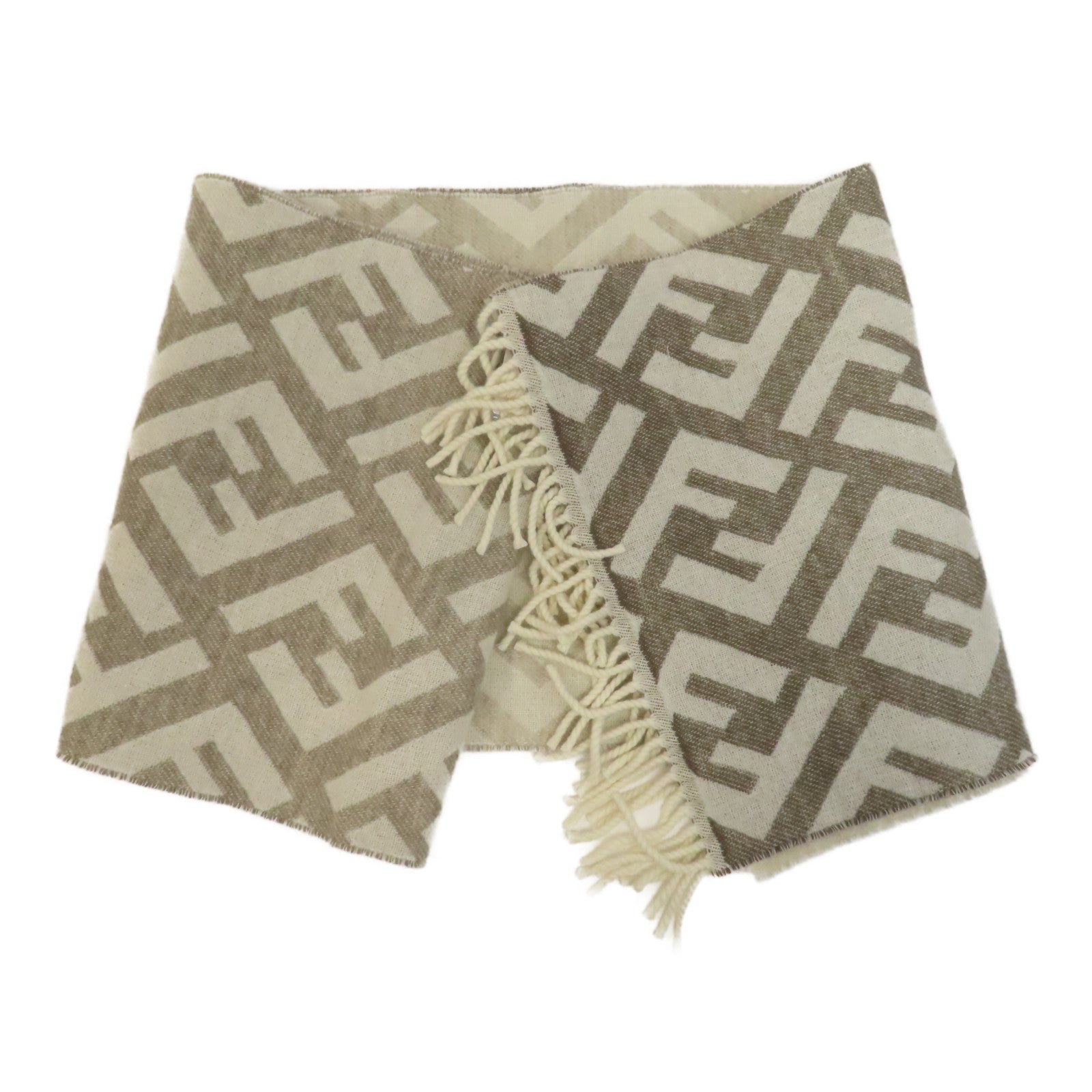 FENDI 羊絨Scarf圍巾白色/灰色