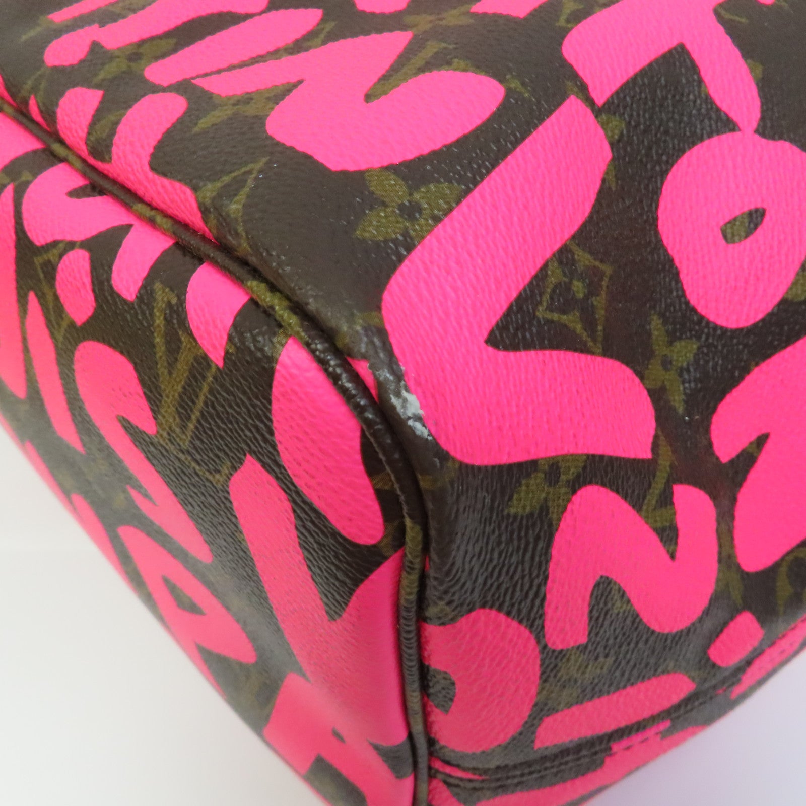 LOUIS VUITTON Monogram Graffiti Neverfull GM金扣手挽袋粉紅色/啡色