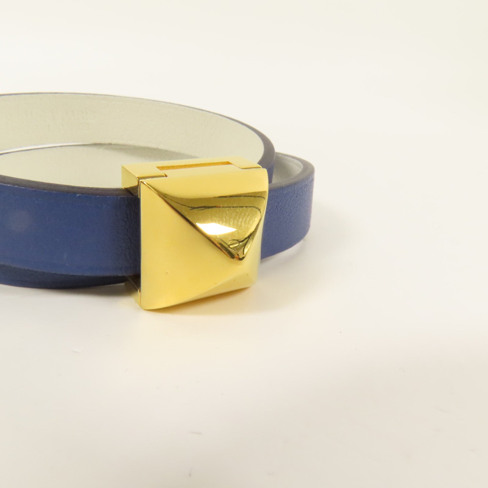 HERMES Swift皮革Medor Infini Double Tour Bracelet金扣手鐲Blue