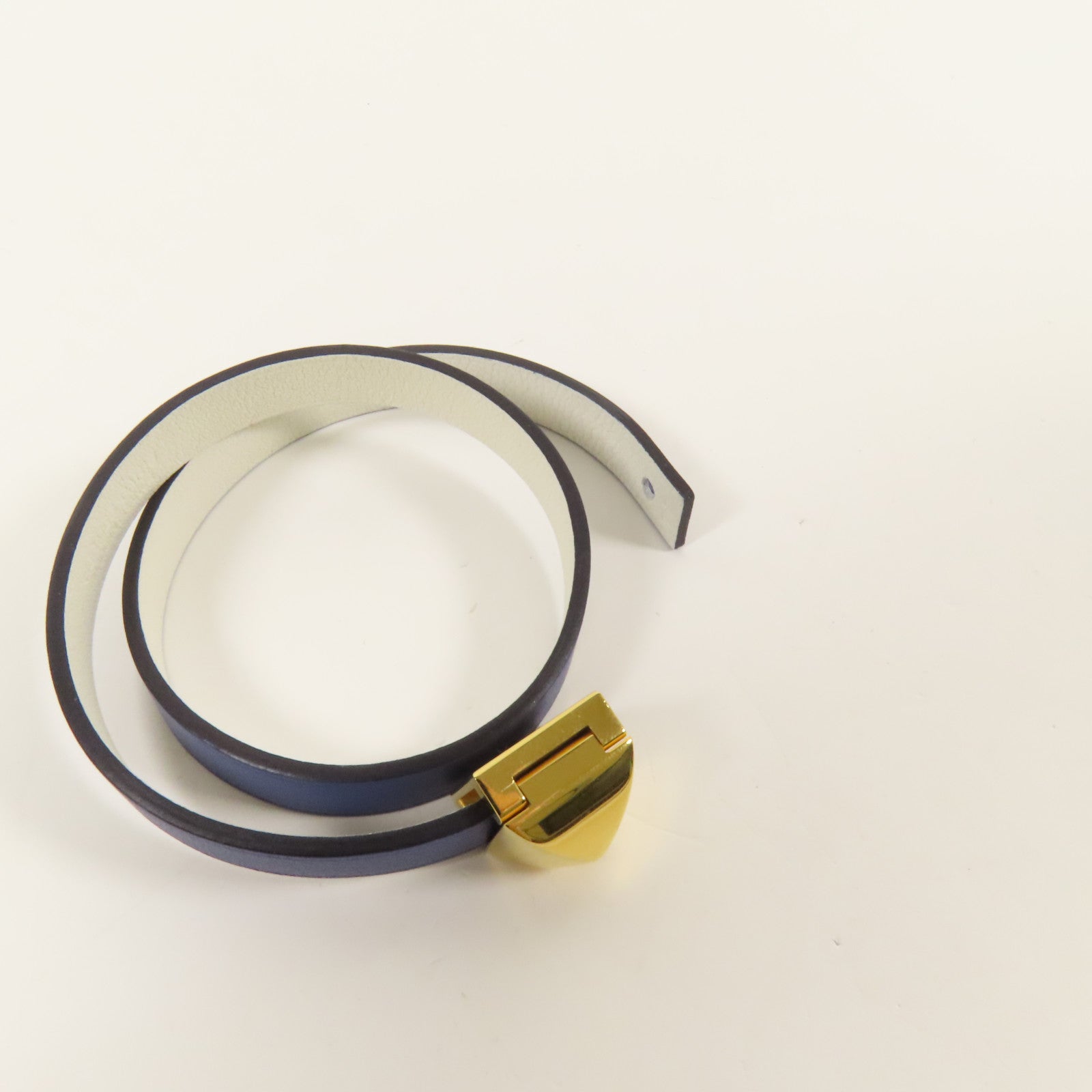 HERMES Swift皮革Medor Infini Double Tour Bracelet金扣手鐲Blue